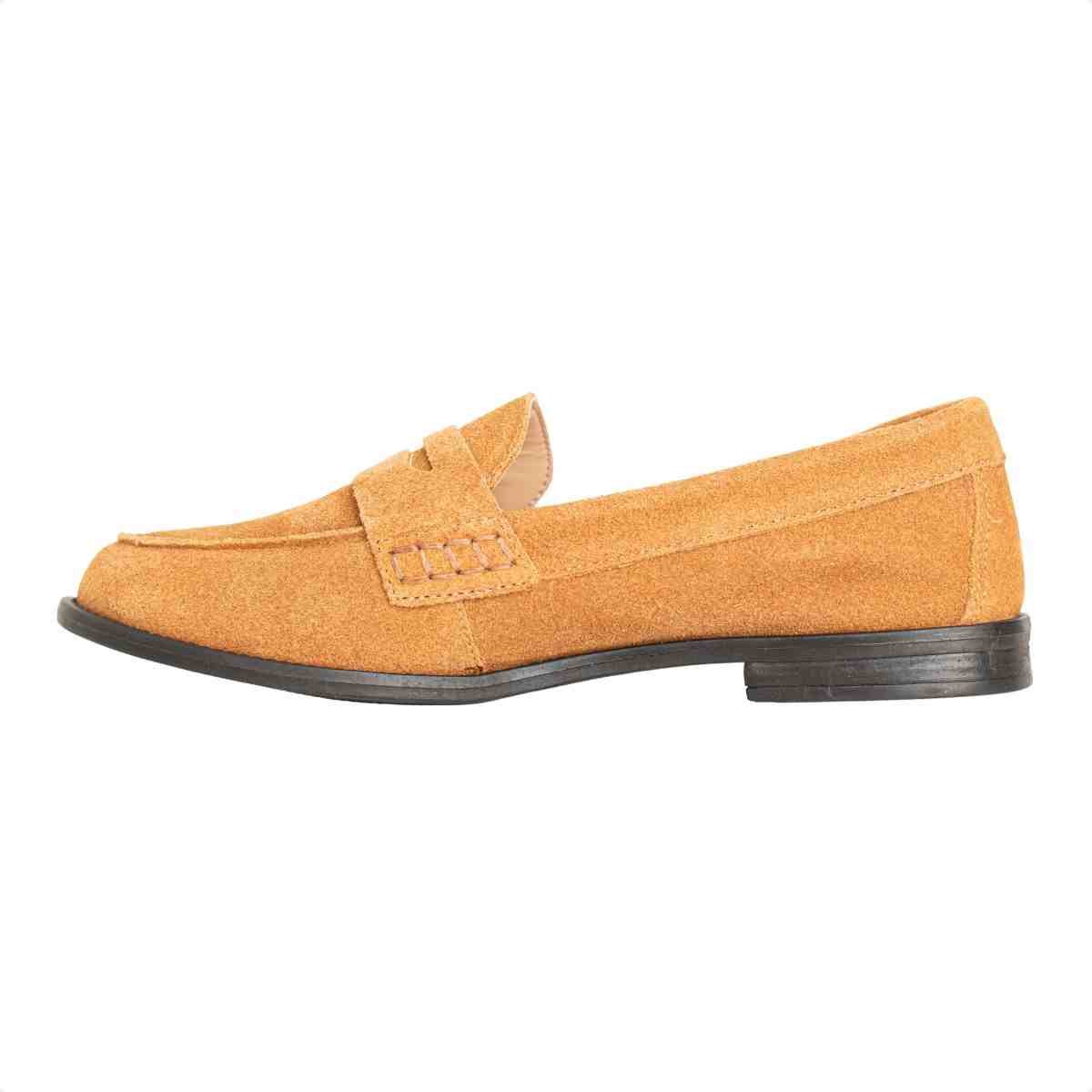 Sapato Feminino Dm Mocassim Em Couro Camurça Caramelo Caramelo 5