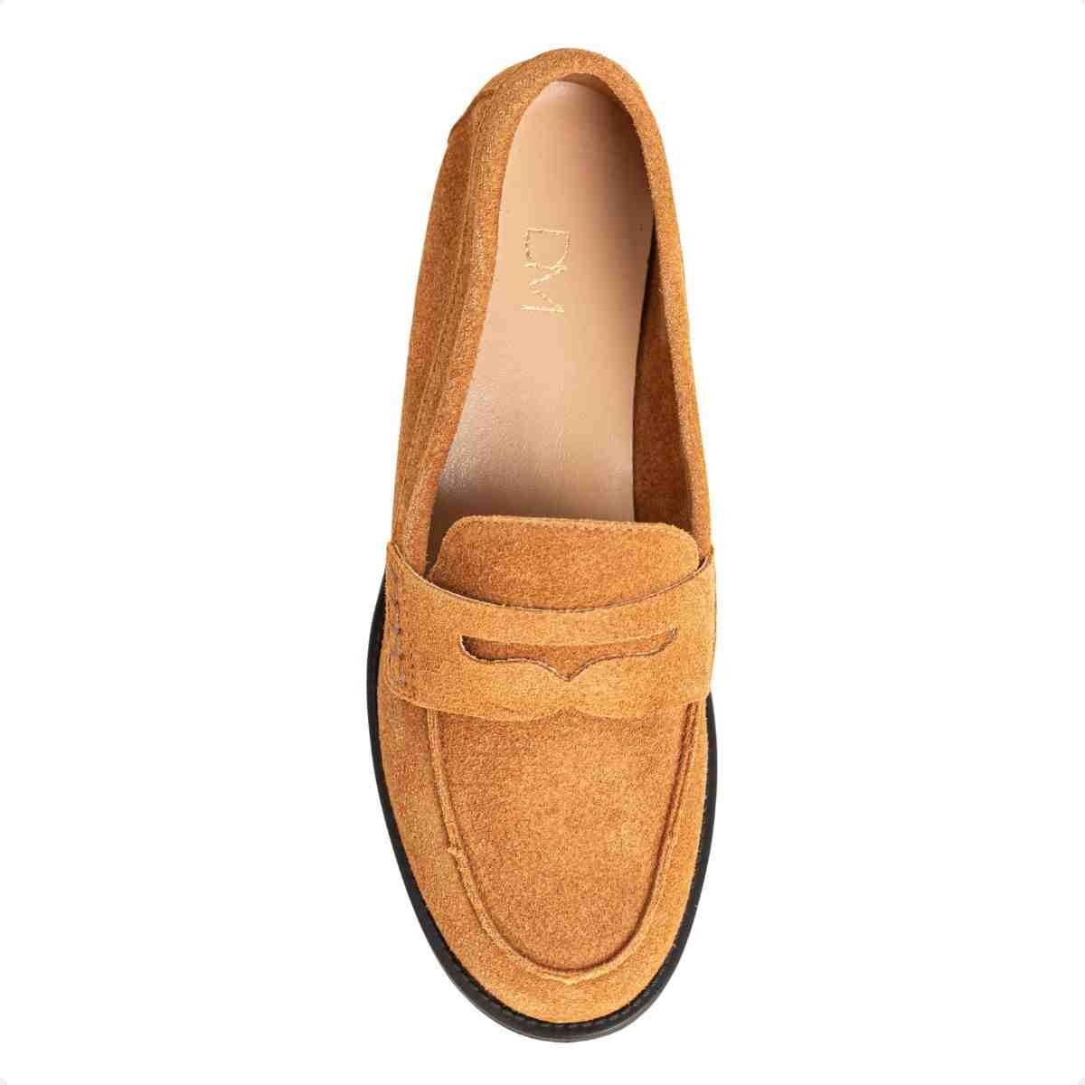 Sapato Feminino Dm Mocassim Em Couro Camurça Caramelo Caramelo 6