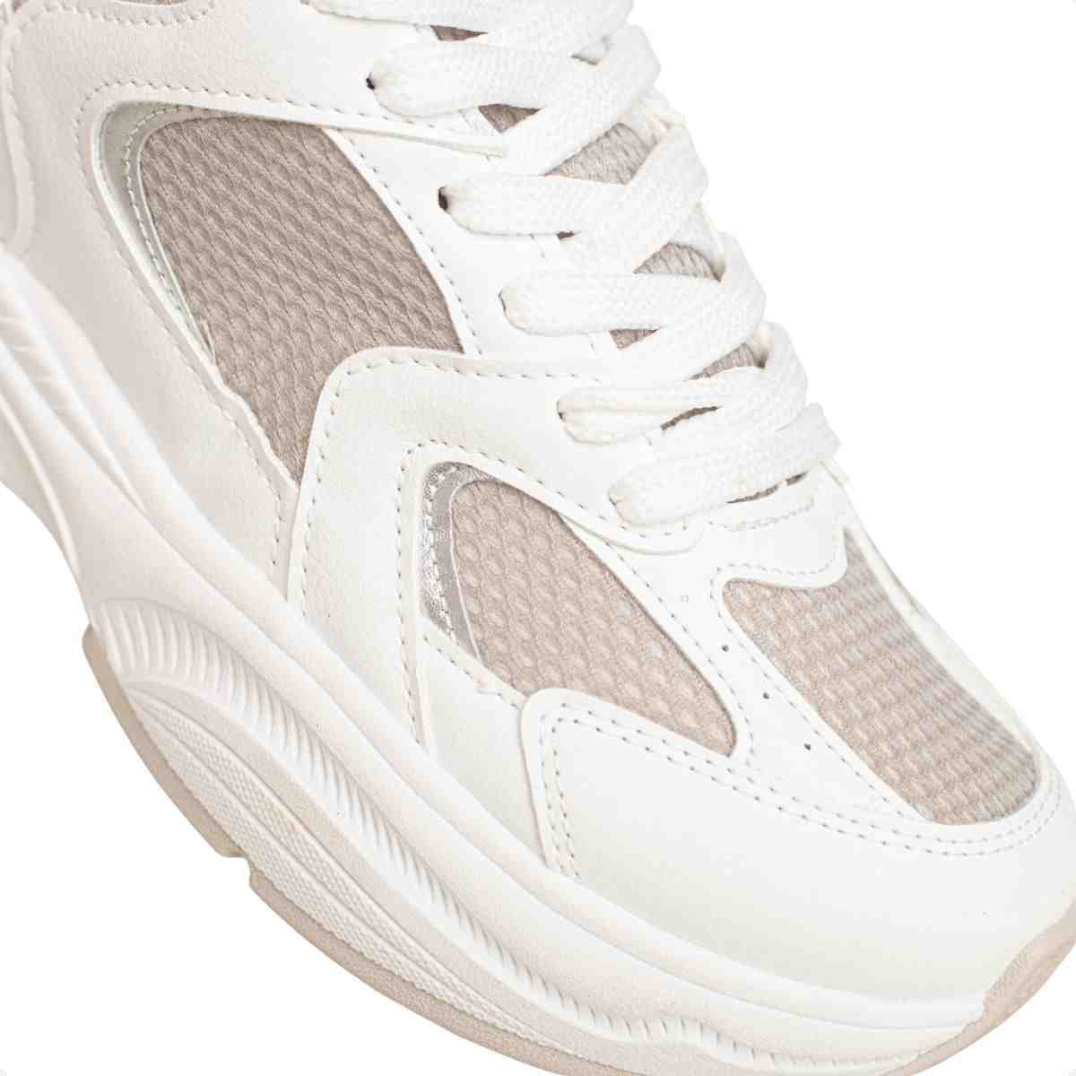 Tênis Feminino Casual Chunky Dm Branco E Prata Branco 7