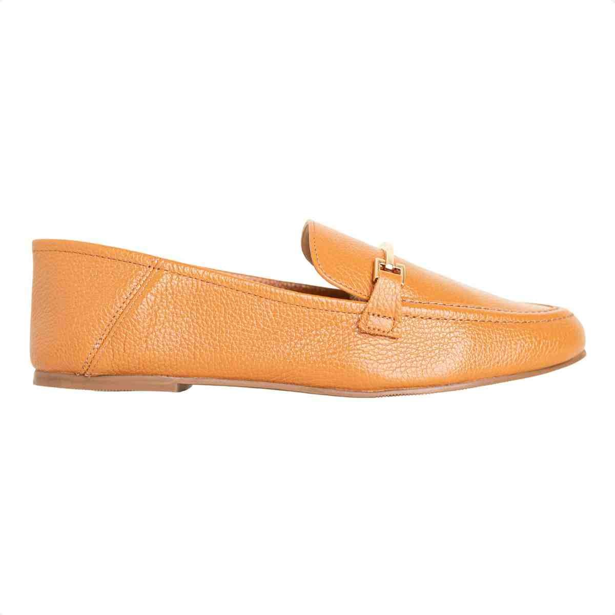 Sapato Mocassim Feminino Dm Em Couro Caramelo