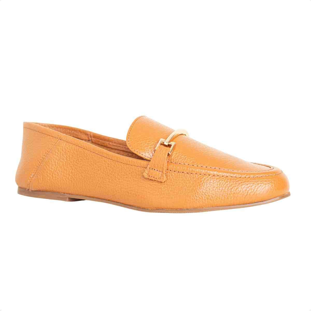 Sapato Mocassim Feminino Dm Em Couro Caramelo Caramelo 2