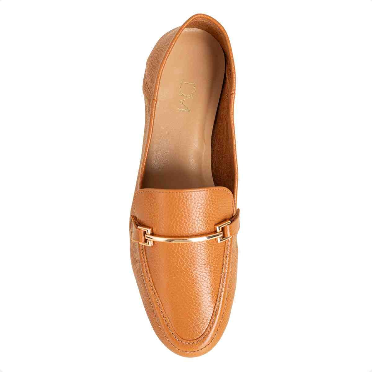 Sapato Mocassim Feminino Dm Em Couro Caramelo Caramelo 6