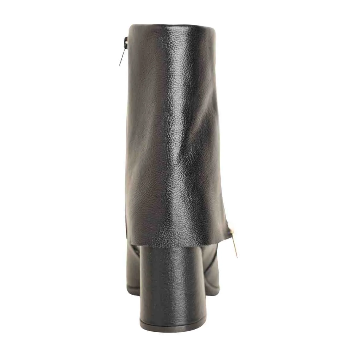 Bota Feminina Dm Em Couro Preta Com Capa E Salto Bloco Preto 4