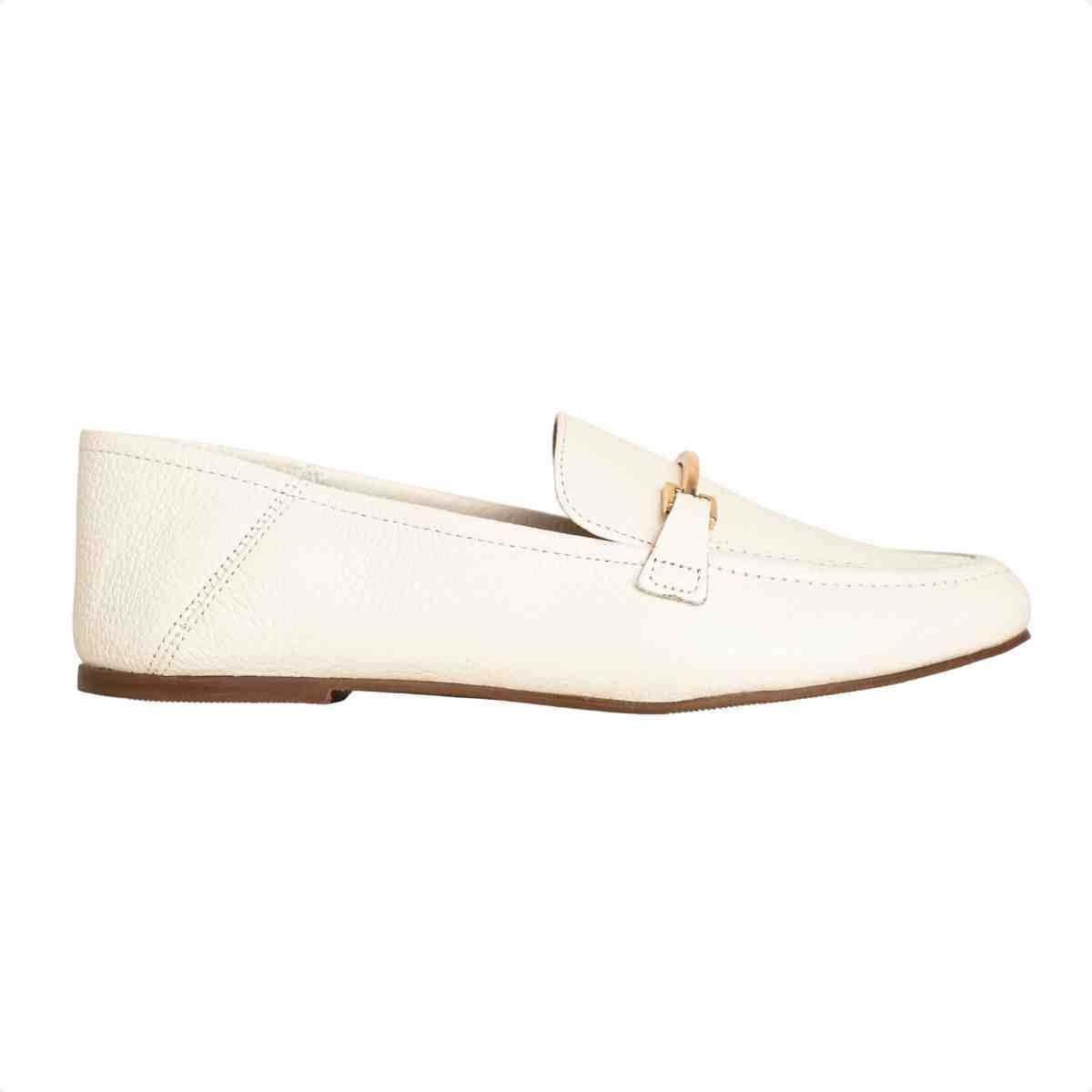 Sapato Feminino Dm Mocassim Em Couro Camurça Off White