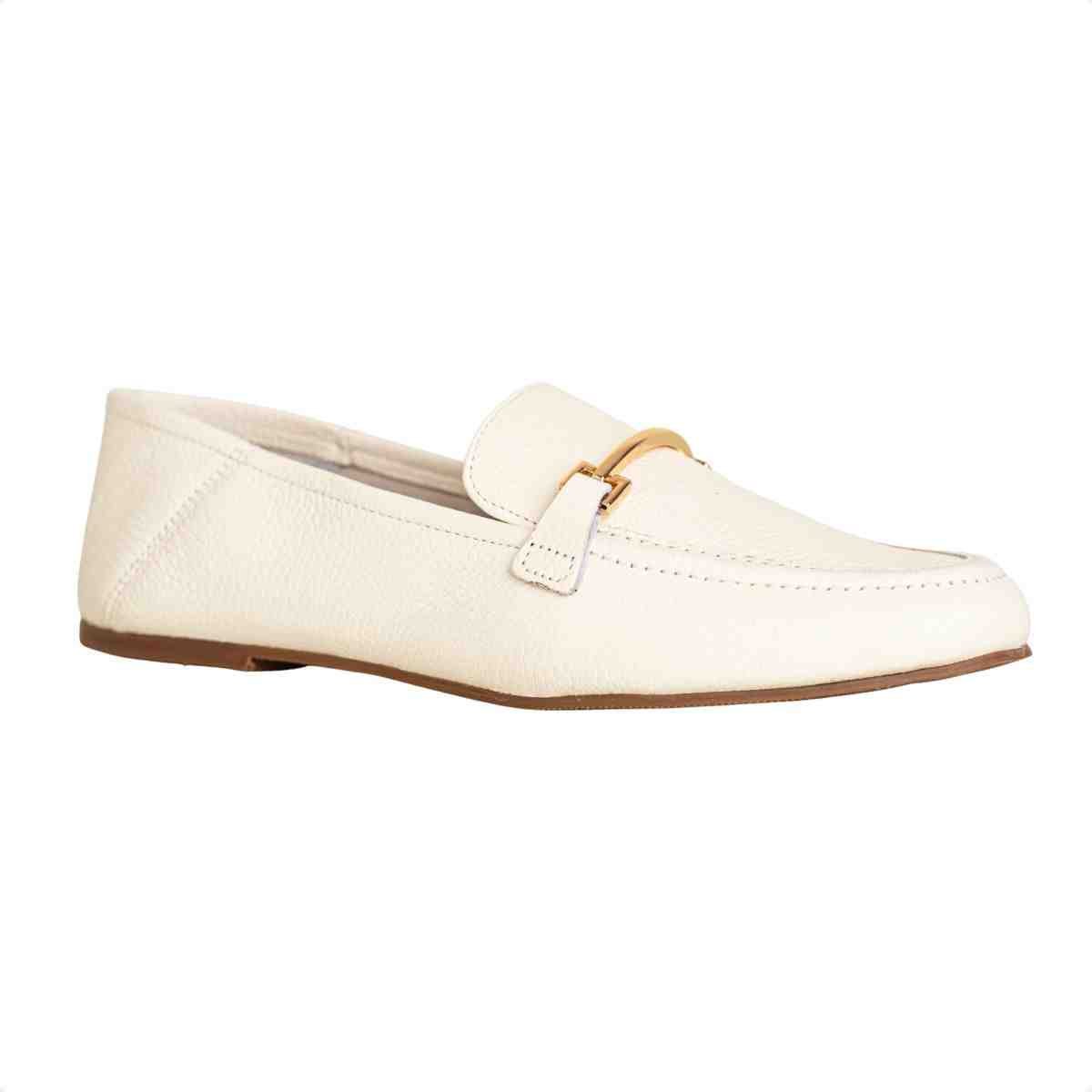 Sapato Feminino Dm Mocassim Em Couro Camurça Off White Branco 2