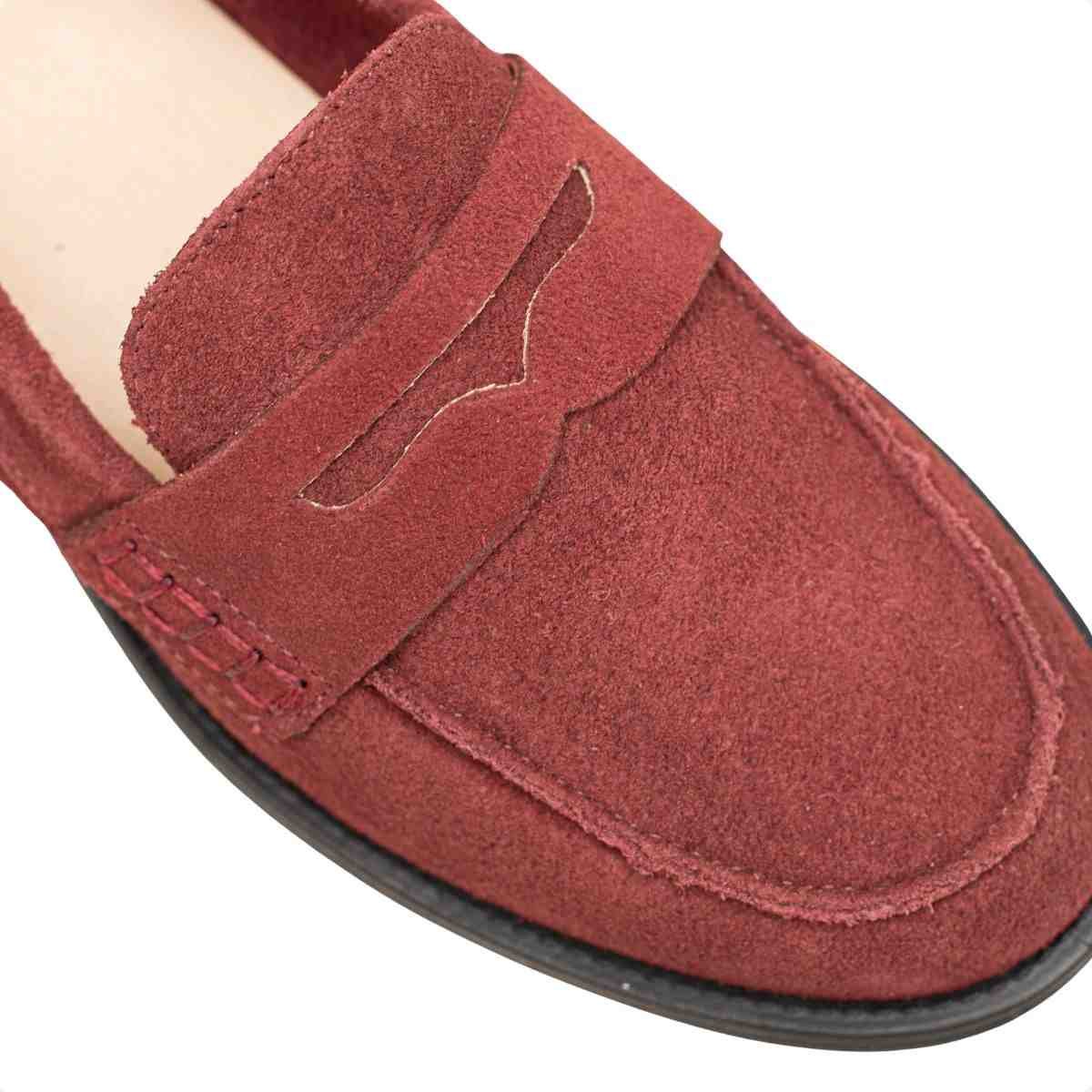 Sapato Feminino Dm Mocassim Em Couro Camurça Bordo Bordô 3