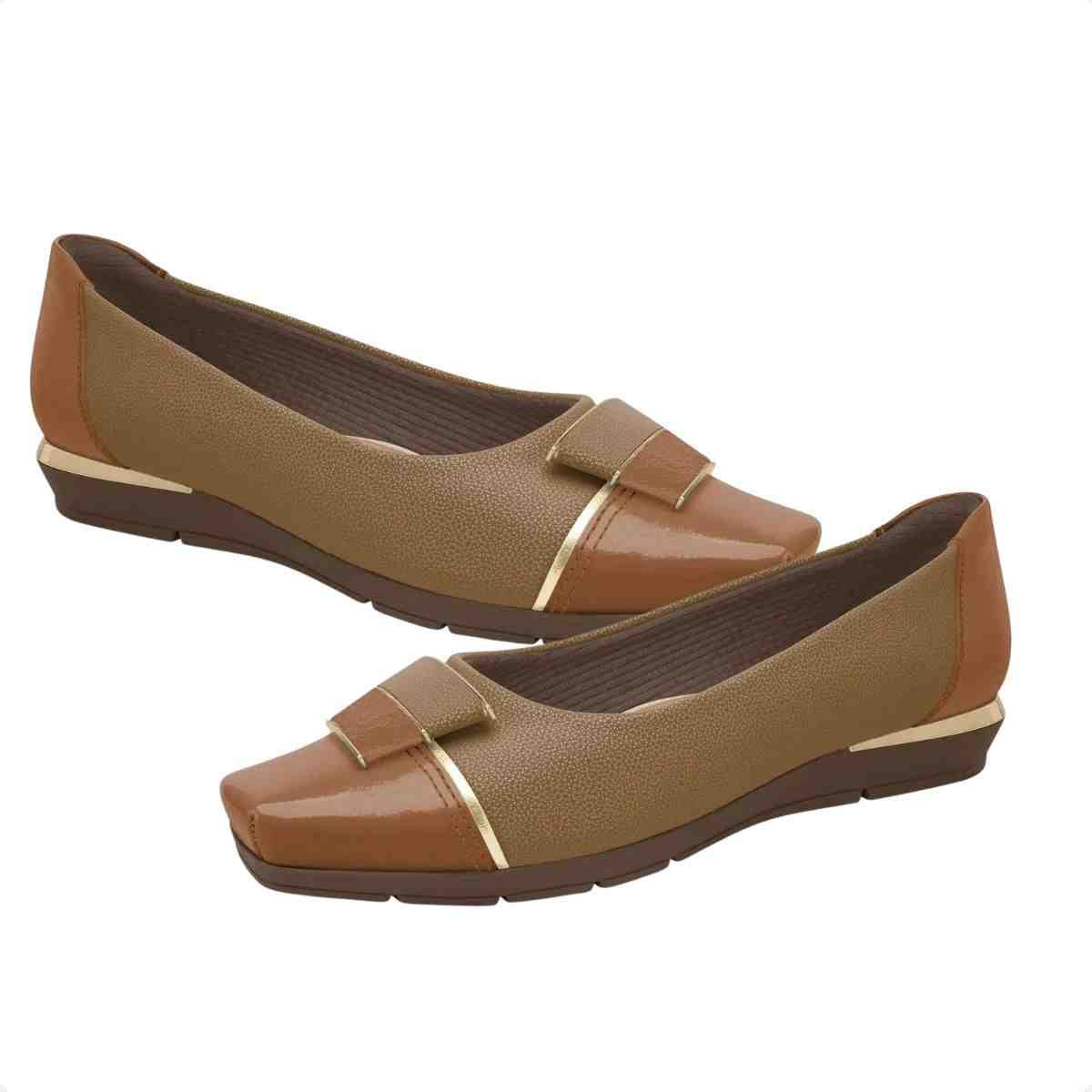 Sapatilha Feminina Bico Quadrado Piccadilly Ocre Mascavo Marrom 2