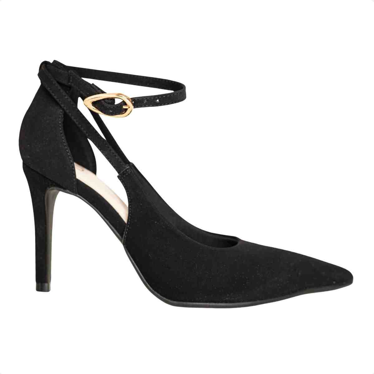 Scarpin Feminino Dm Nobuck Salto Alto Recortes Preto