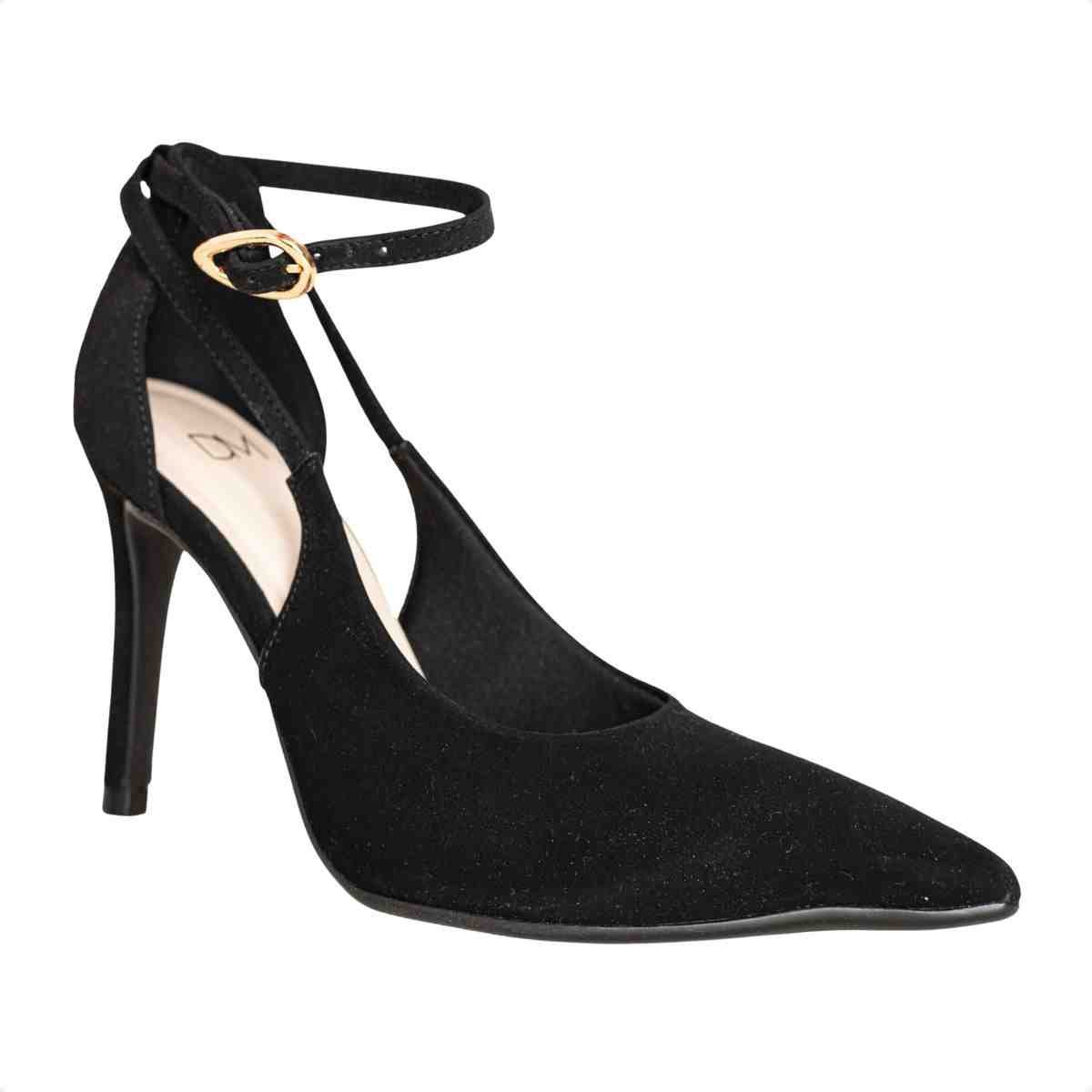 Scarpin Feminino Dm Nobuck Salto Alto Recortes Preto Preto 2