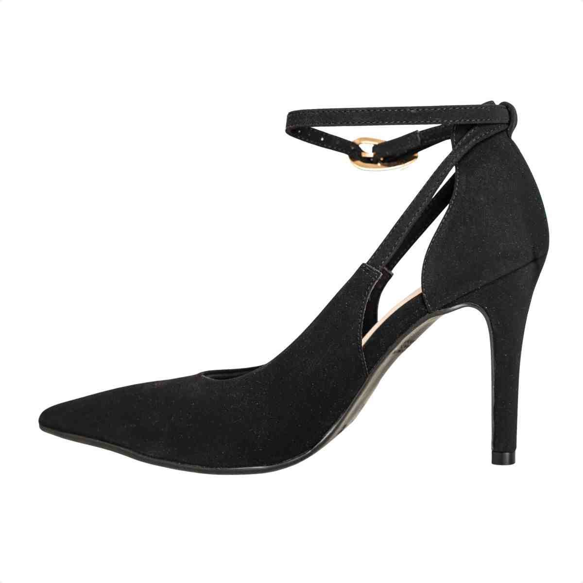 Scarpin Feminino Dm Nobuck Salto Alto Recortes Preto Preto 5