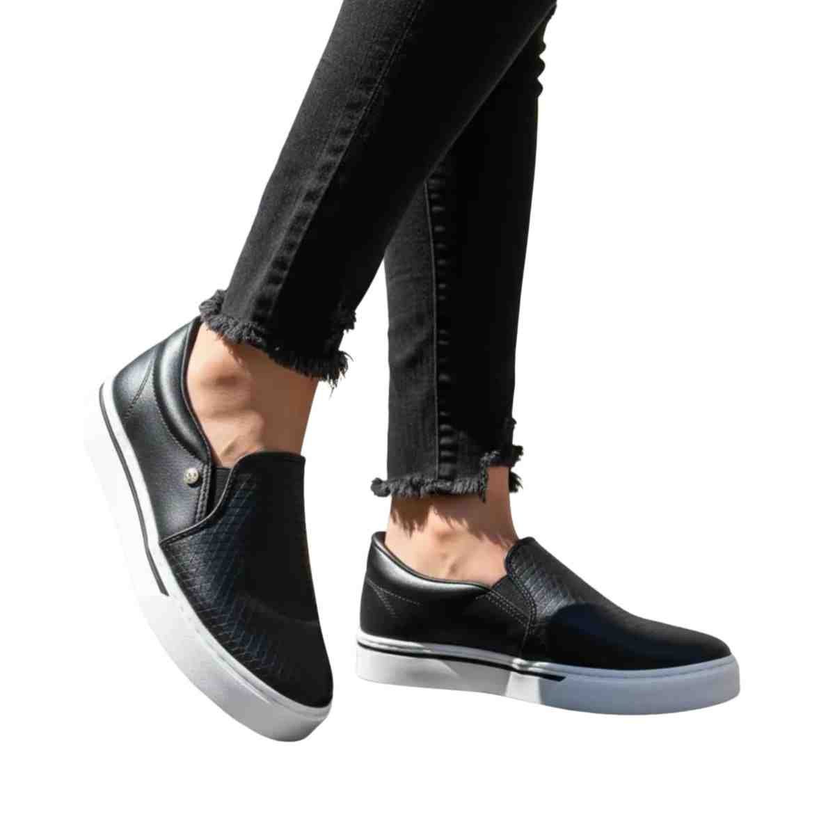 Tênis Feminino Via Marte Em Napa Preto Preto 3