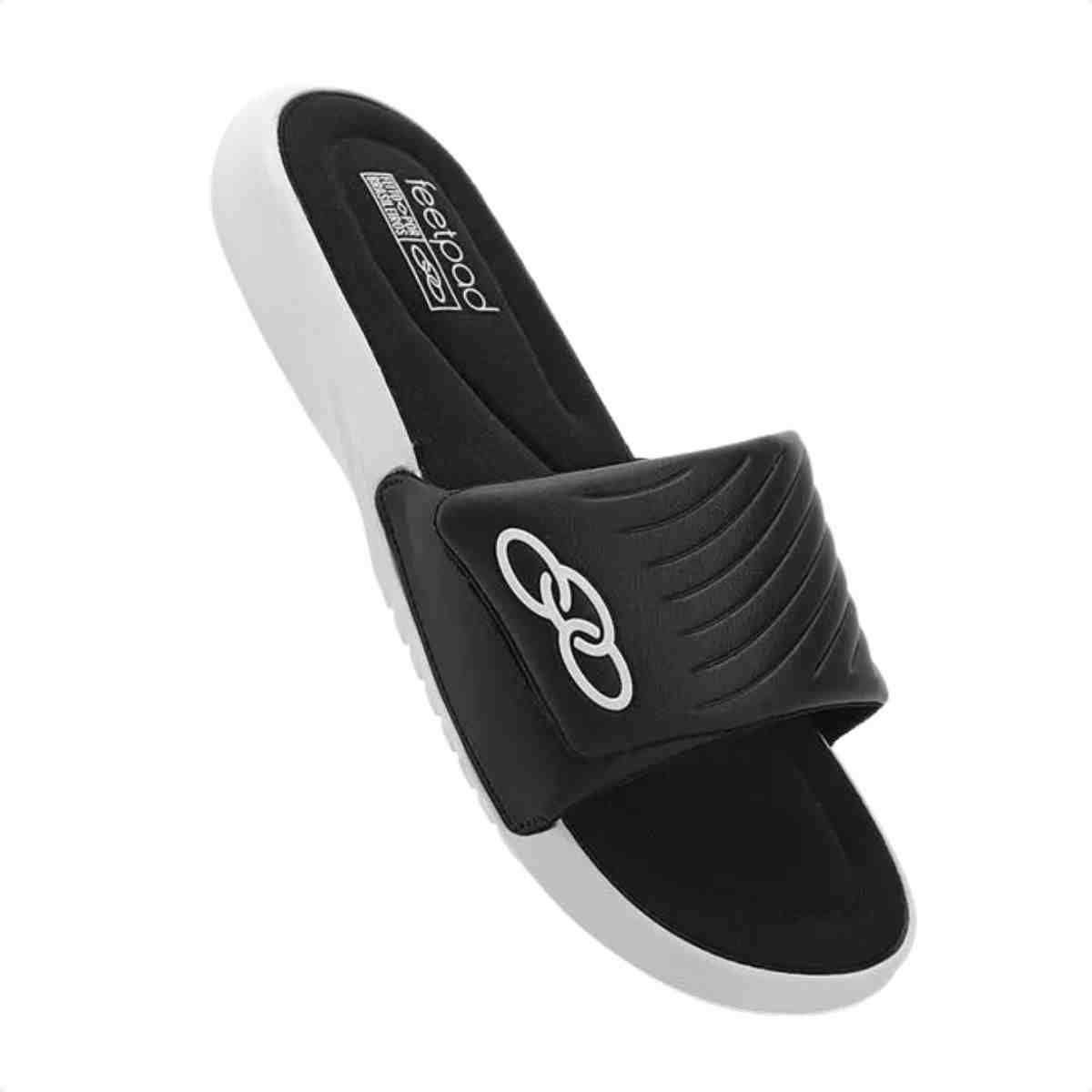Chinelo Slide Masculino Olympikus Melbourne 2 Branco E Preto Preto 2