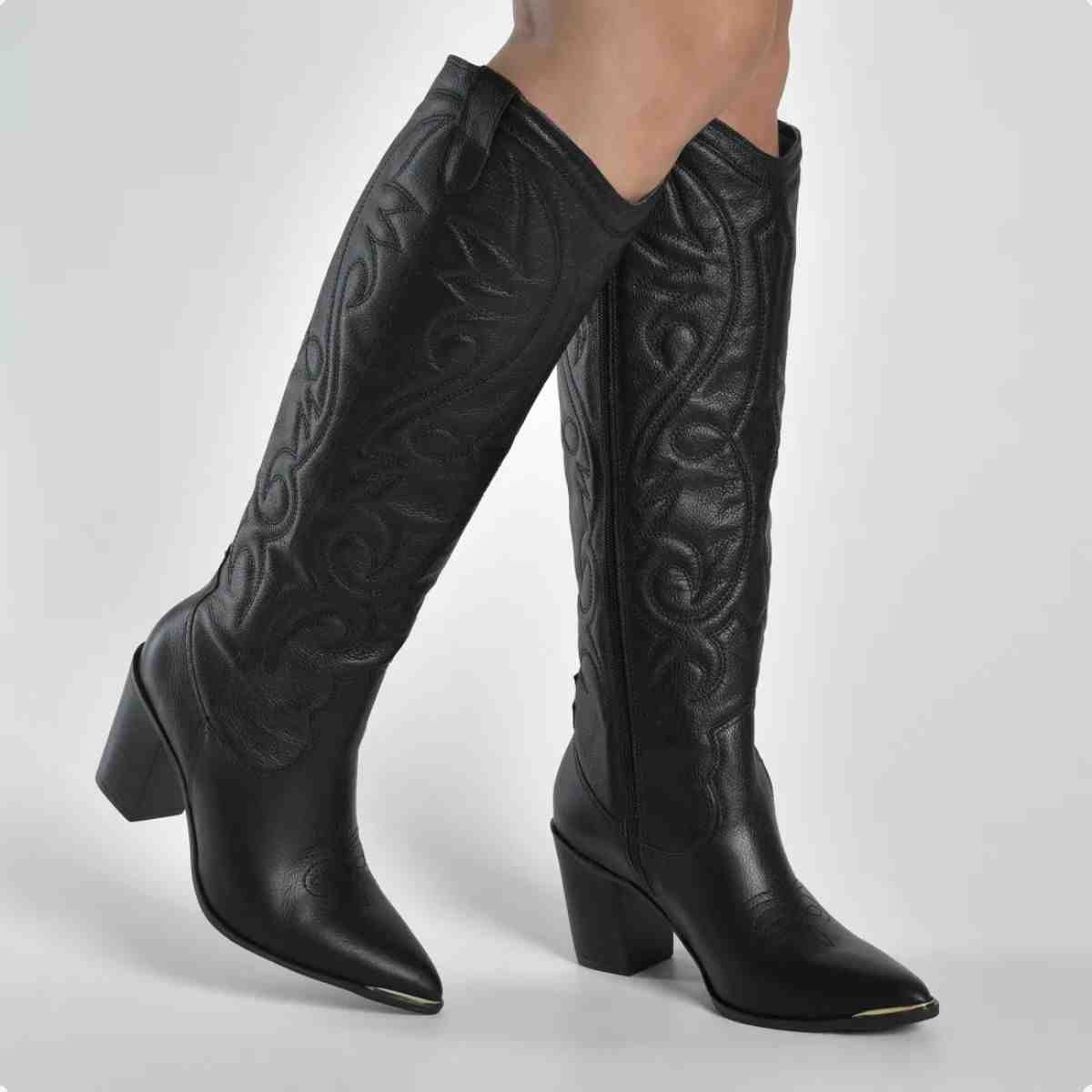 Bota Feminina Western Via Marte Preta Preto 2