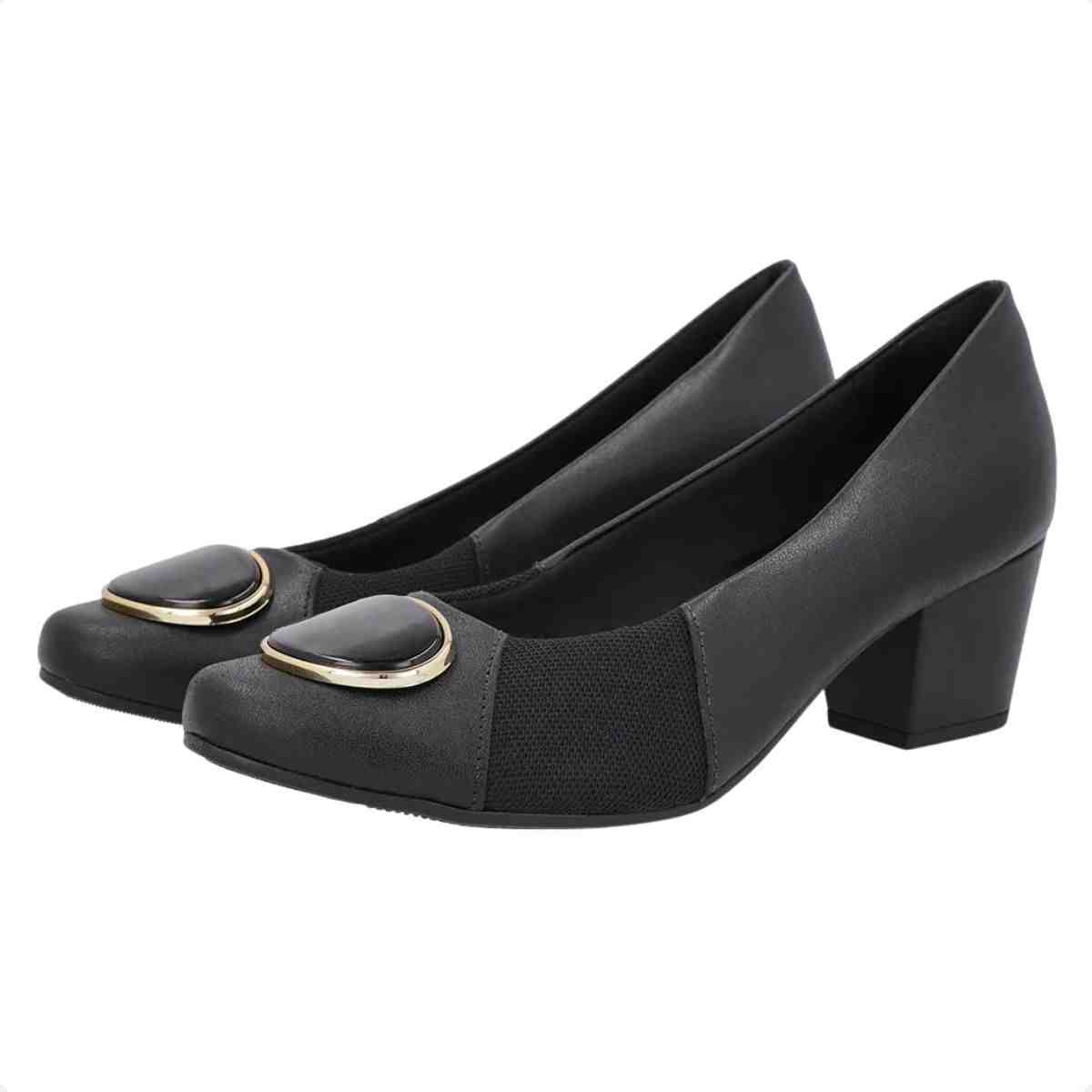Sapato Feminino Scarpin Salto Grosso Usaflex Preto Preto 2