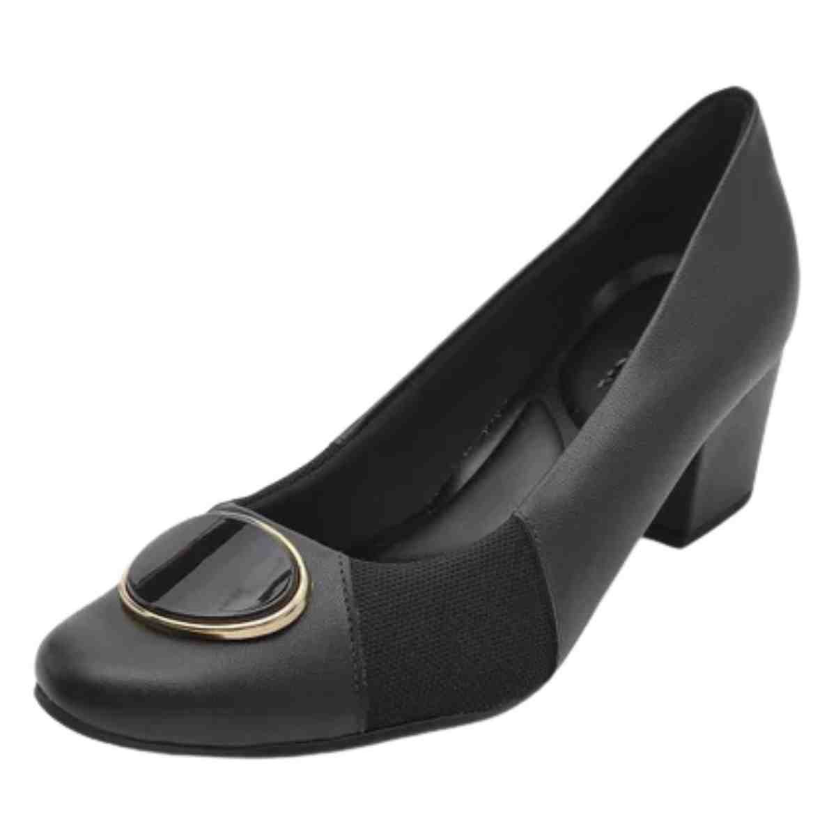 Sapato Feminino Scarpin Salto Grosso Usaflex Preto Preto 5