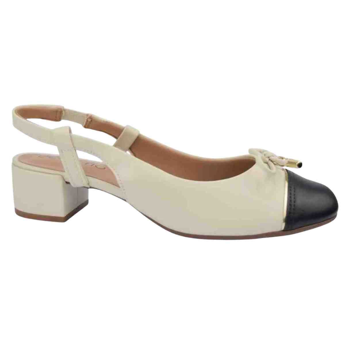 Sapato Feminino Slingback Beira Rio Preto Branco