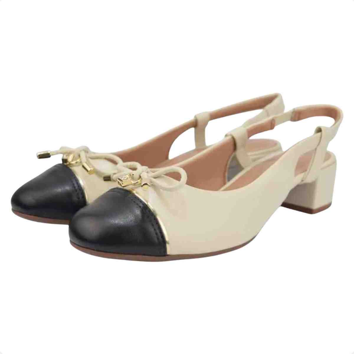 Sapato Feminino Slingback Beira Rio Preto Branco Branco/Preto 2