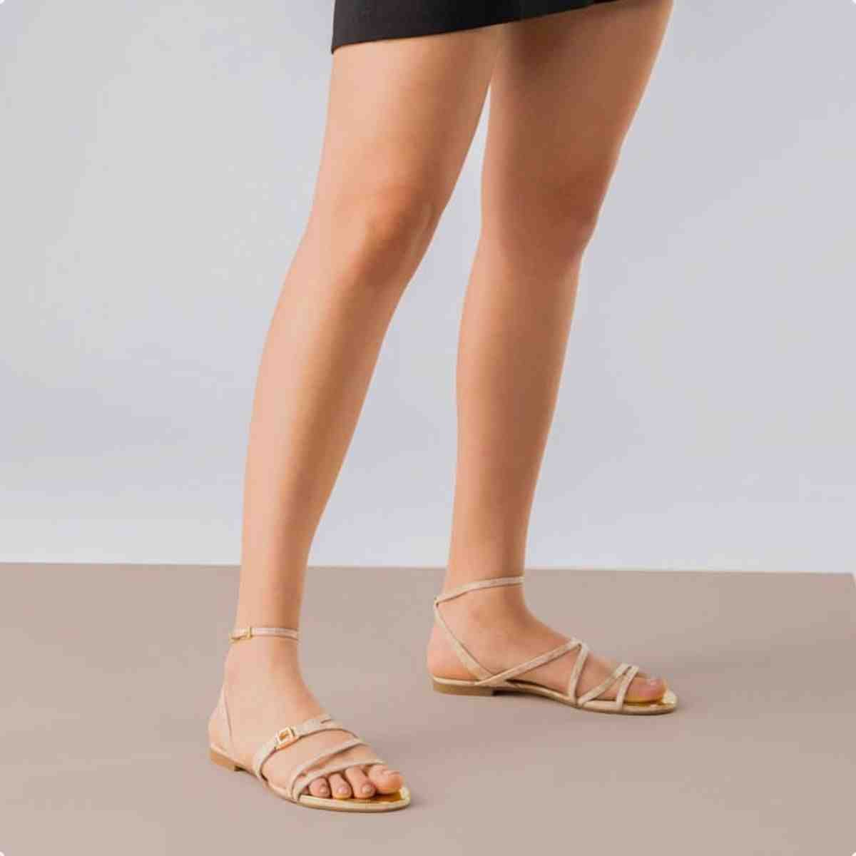 Sandalia Rasteira Feminino Luz Da Lua Snake Ouro Bege 2