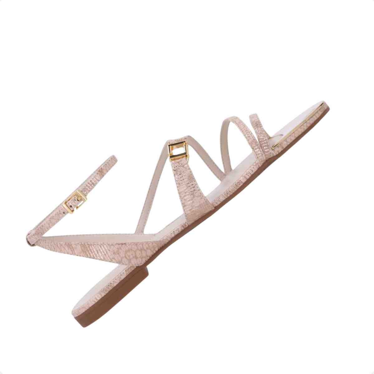 Sandalia Rasteira Feminino Luz Da Lua Snake Ouro Bege 6