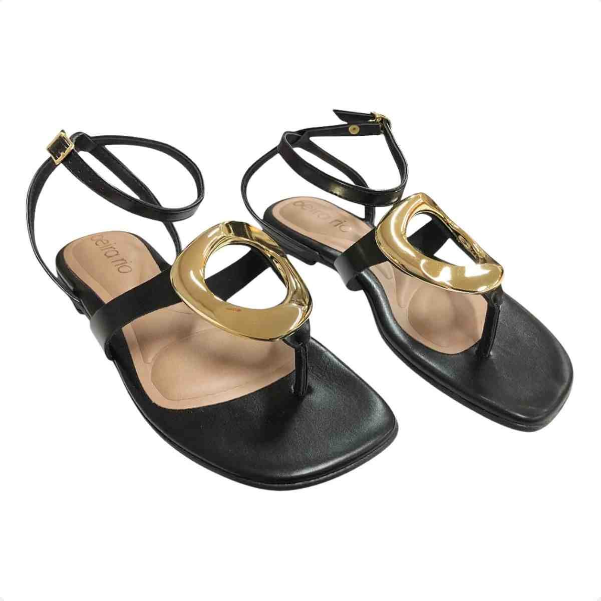 Sandália Feminina Rasteira Beira Rio Preta Preto 2