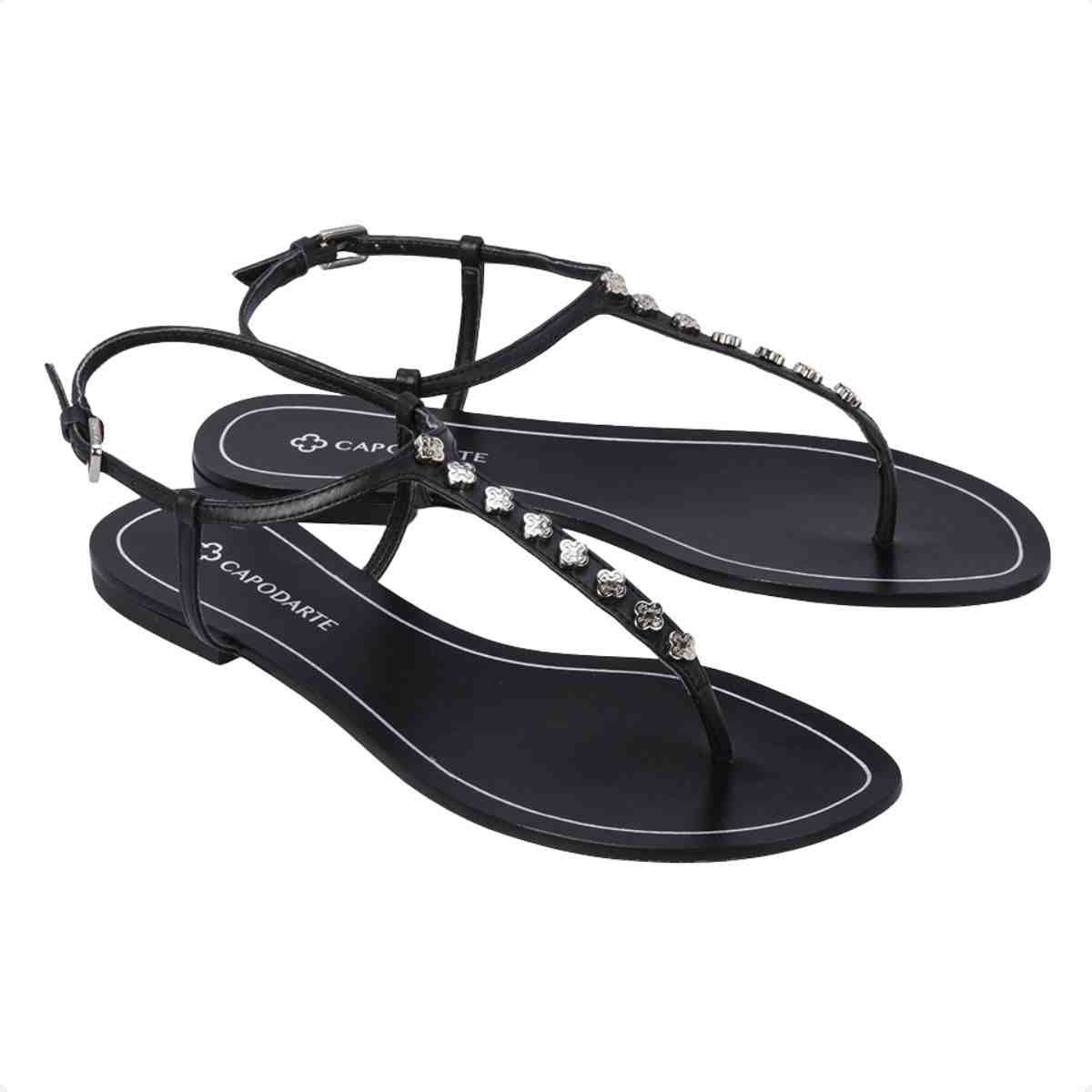 Sandália Feminina Rasteira Capodarte Preta Preto 2