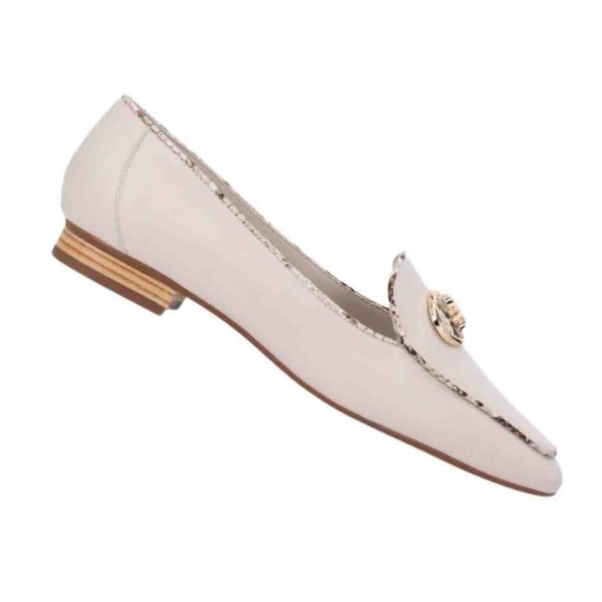 Sapatilha Bico Redondo Feminino Luz Da Lua Snake Panna Branco 4