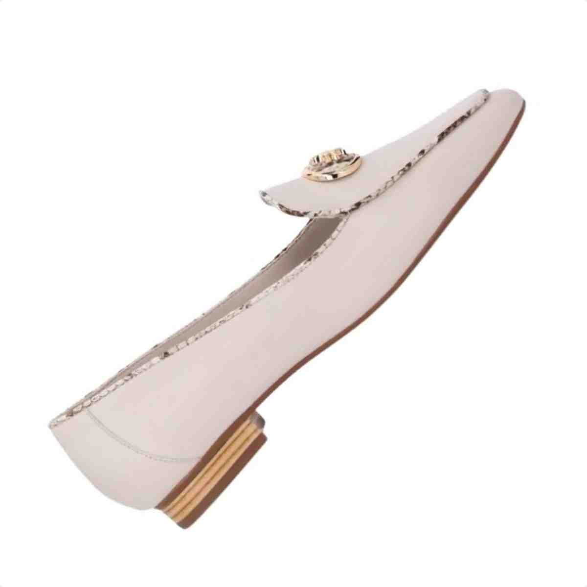 Sapatilha Bico Redondo Feminino Luz Da Lua Snake Panna Branco 5