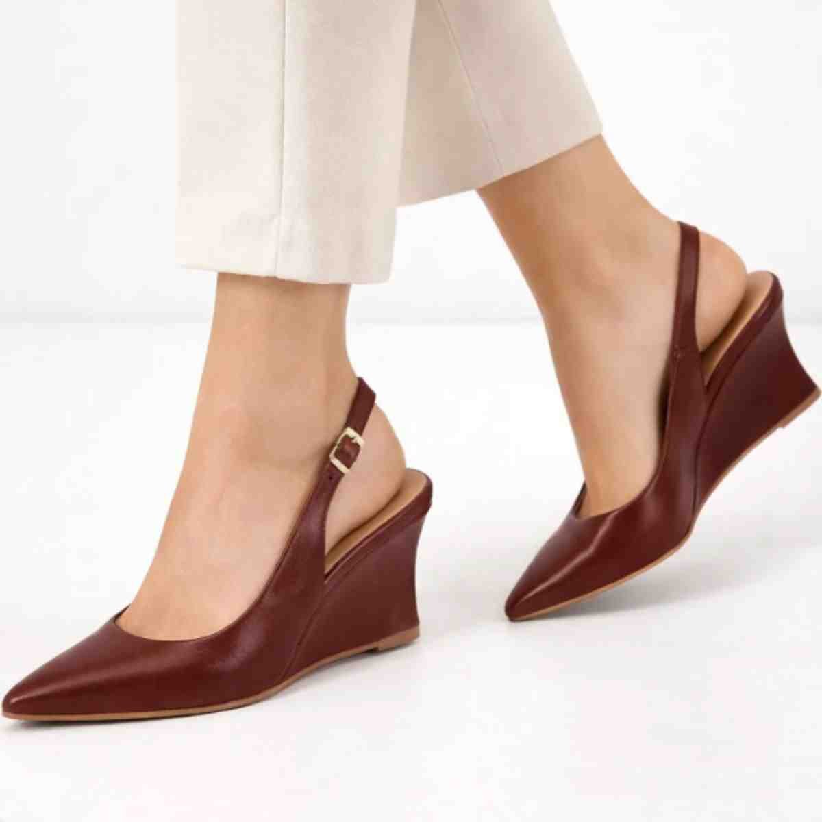 Sapato Feminino Slingback Anabela Vizzano Carmim Marrom 2