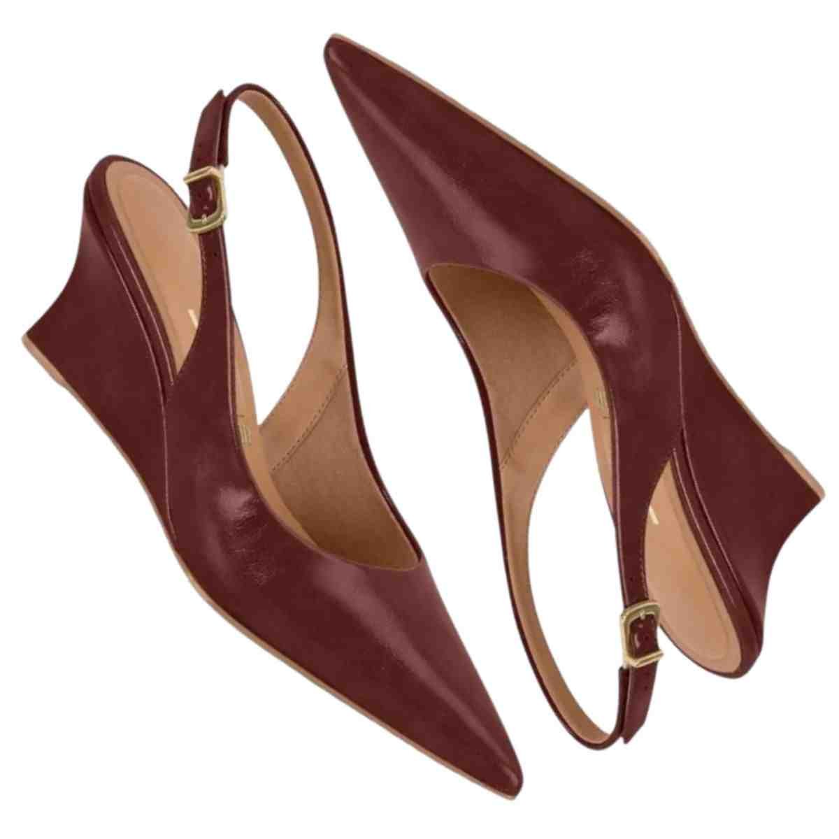 Sapato Feminino Slingback Anabela Vizzano Carmim Marrom 6