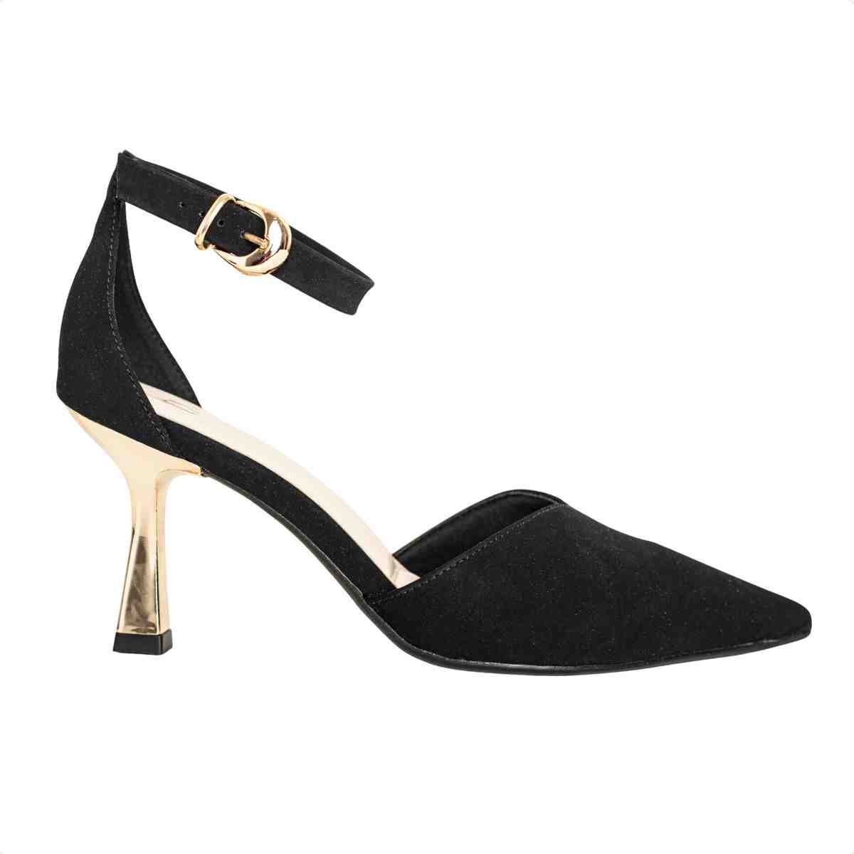 Scarpin Feminino Dm Nobuck Salto Médio Preto