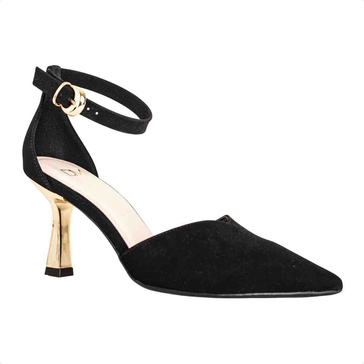 Scarpin Feminino Dm Nobuck Salto Médio Preto Preto 2