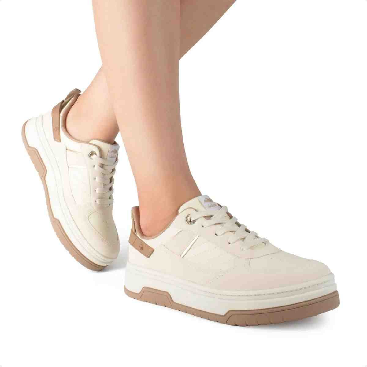 Tênis Casual Feminino Dakota Bege Marrom Bege 2