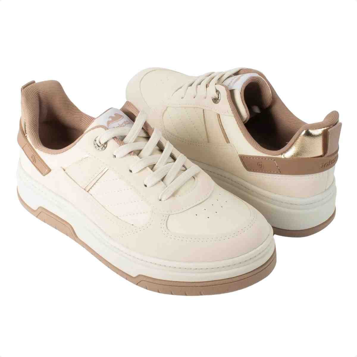 Tênis Casual Feminino Dakota Bege Marrom Bege 3