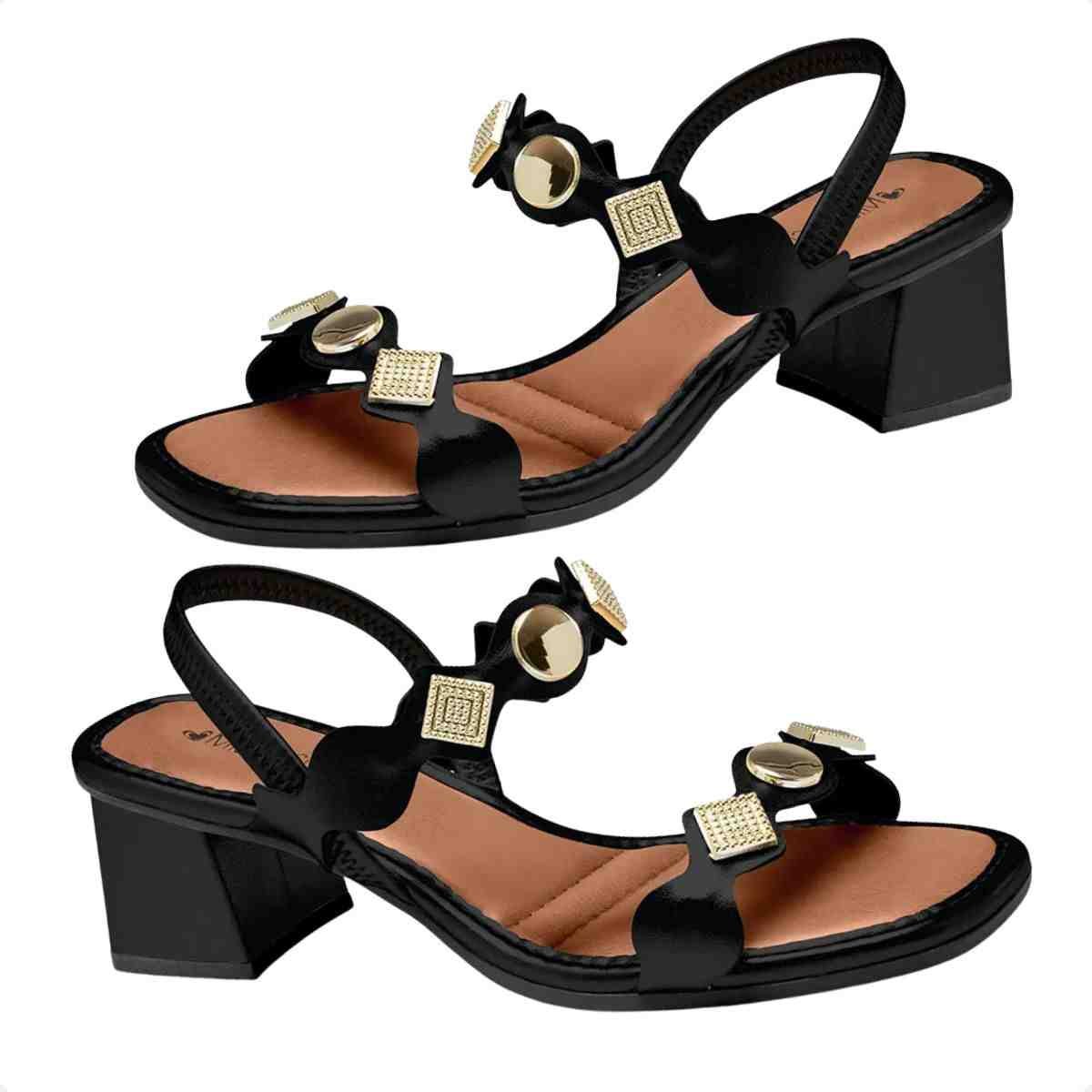 Sandália Feminina Salto Bloco Médio Mississipi Preta Preto 2