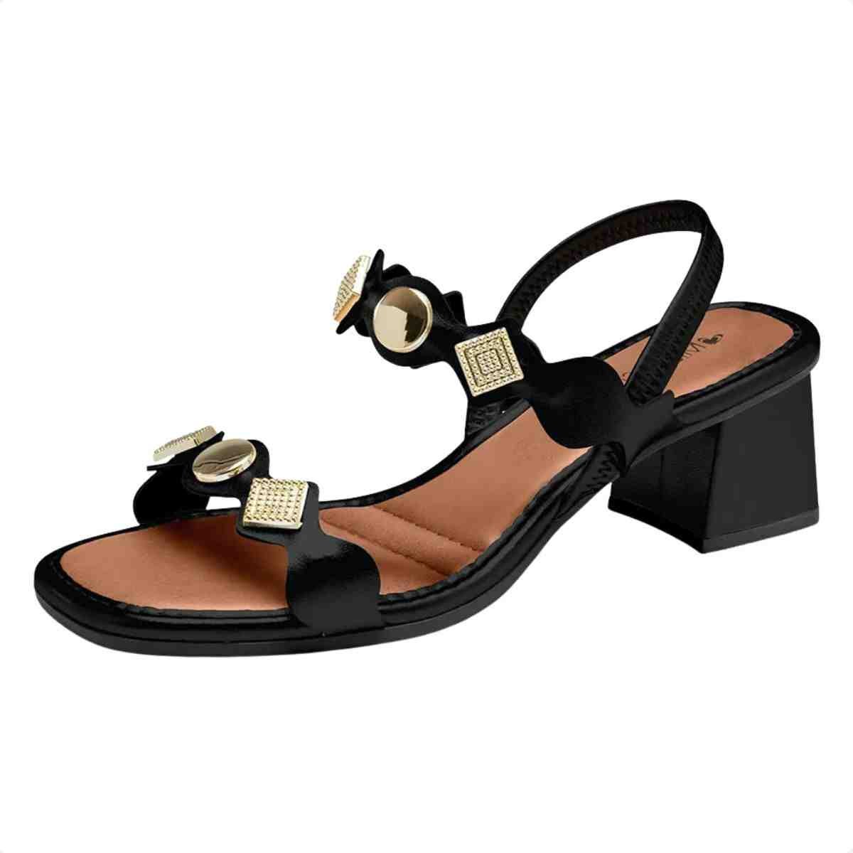 Sandália Feminina Salto Bloco Médio Mississipi Preta Preto 3