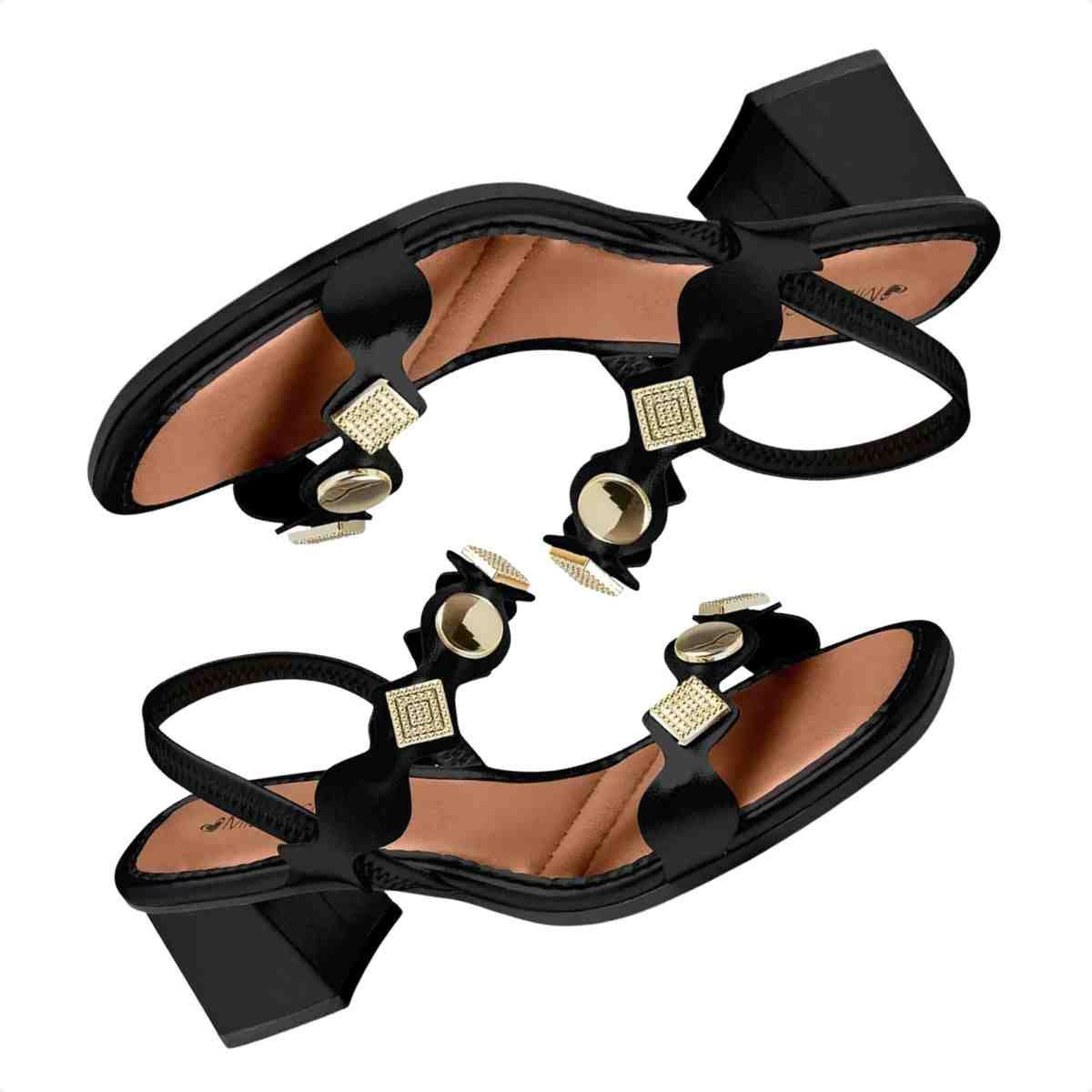 Sandália Feminina Salto Bloco Médio Mississipi Preta Preto 4