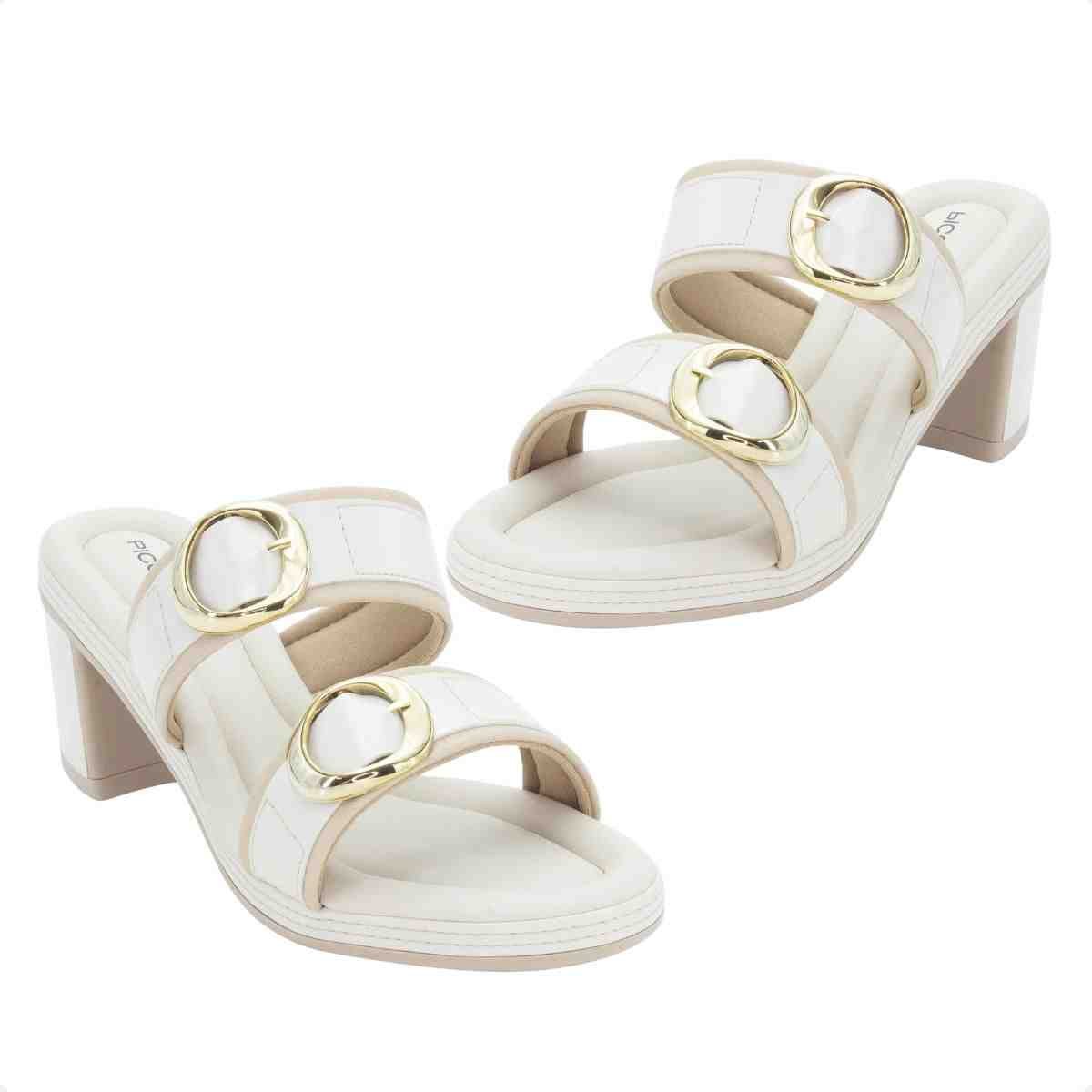 Tamanco Feminino Salto Médio Bloco Piccadilly Off White Branco 2