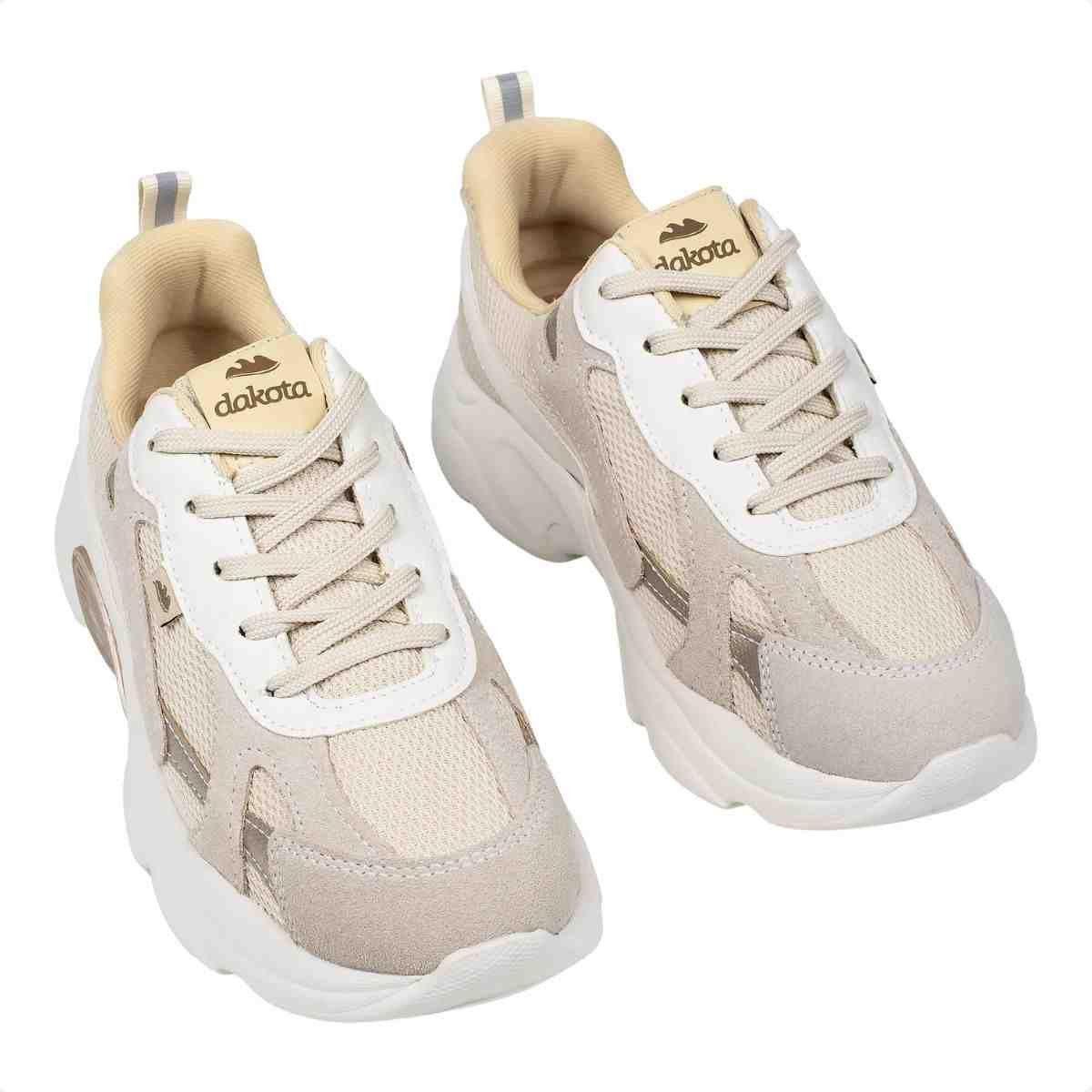 Tênis Casual Feminino Dakota Bege Cinza Bege 3