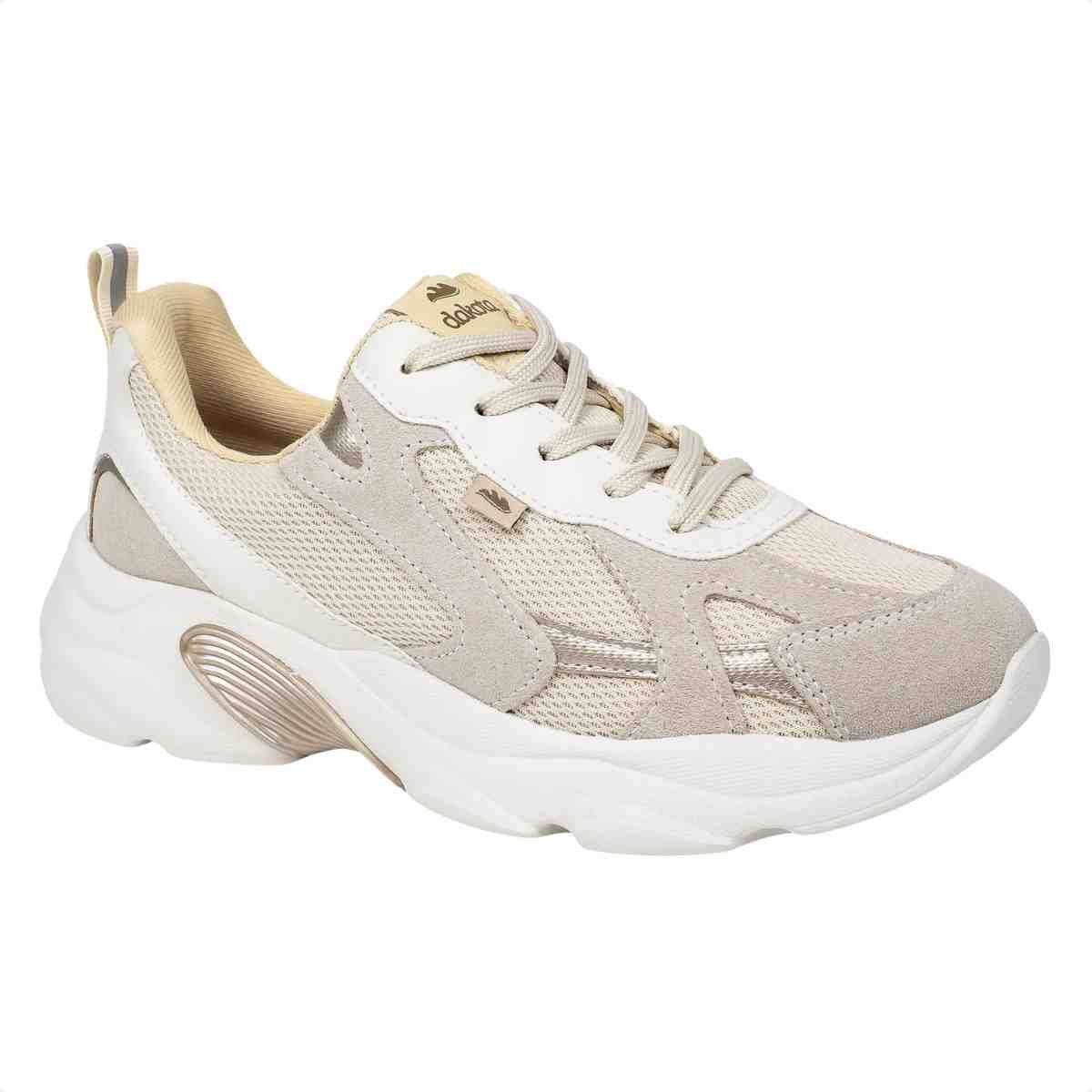 Tênis Casual Feminino Dakota Bege Cinza Bege 4