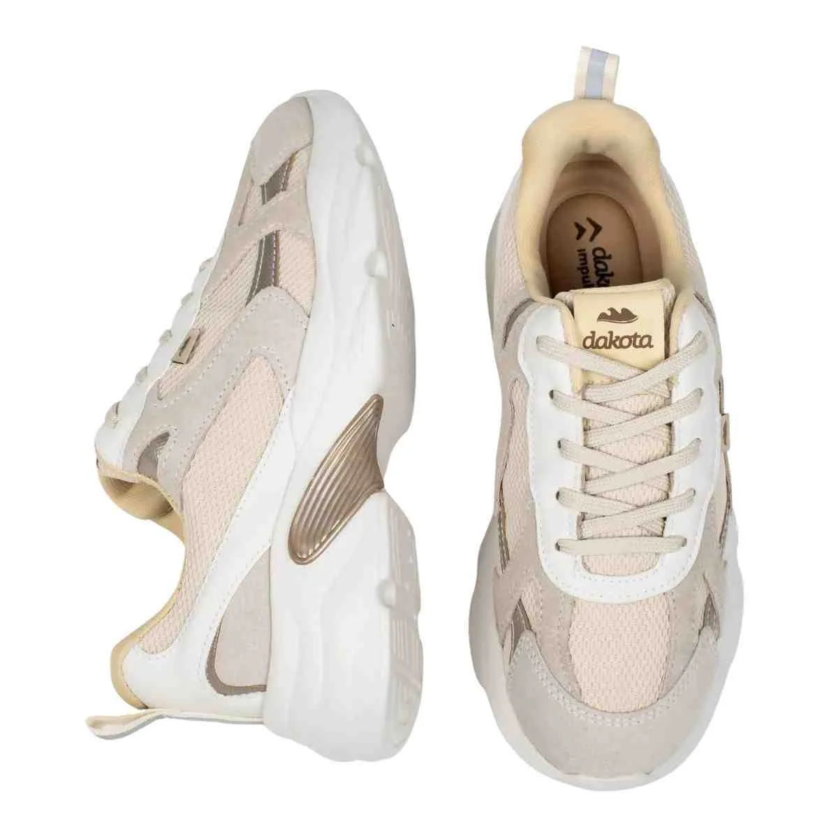 Tênis Casual Feminino Dakota Bege Cinza Bege 5