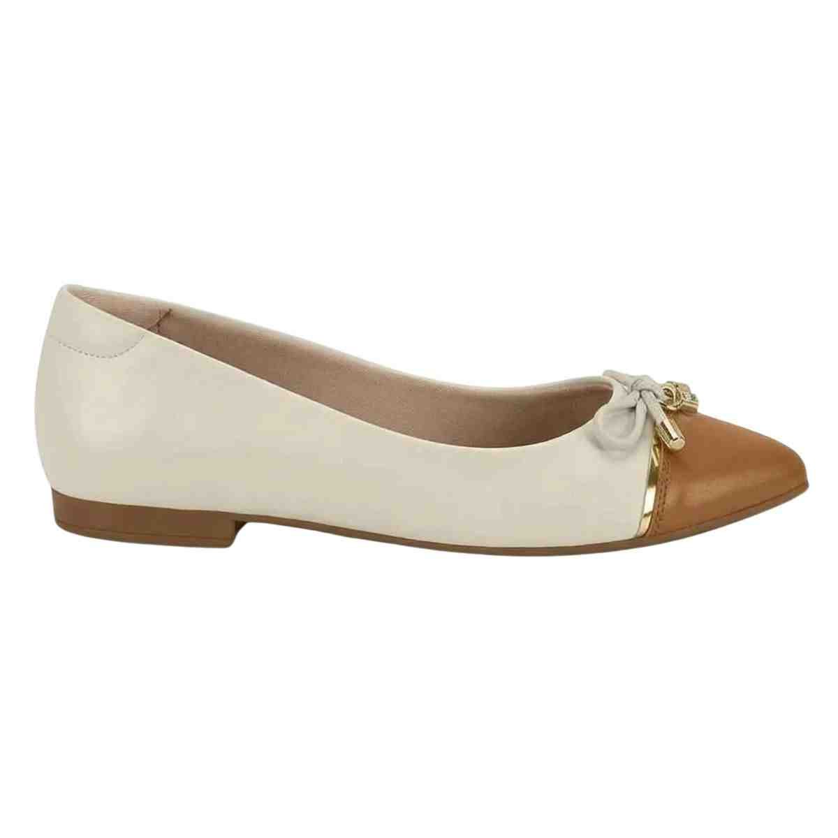 Sapatilha Feminina Bico Fino Beira Rio  Branco Off Camel