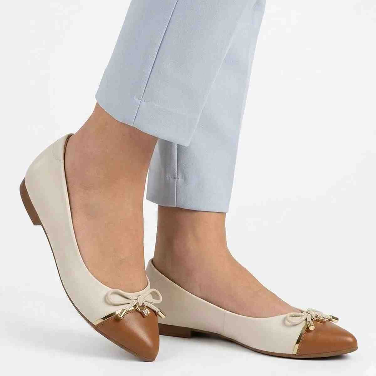 Sapatilha Feminina Bico Fino Beira Rio  Branco Off Camel Branco 2