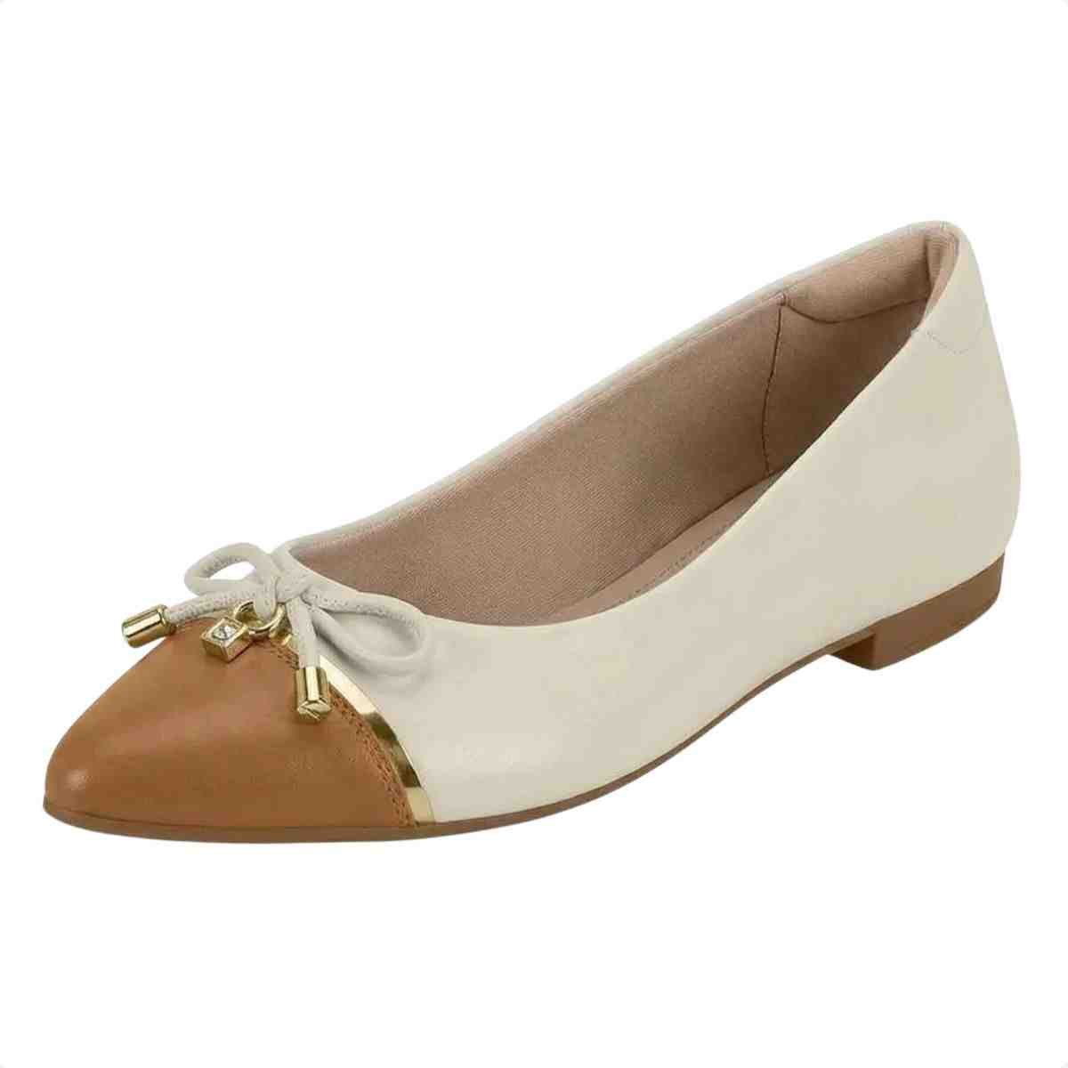 Sapatilha Feminina Bico Fino Beira Rio  Branco Off Camel Branco 3