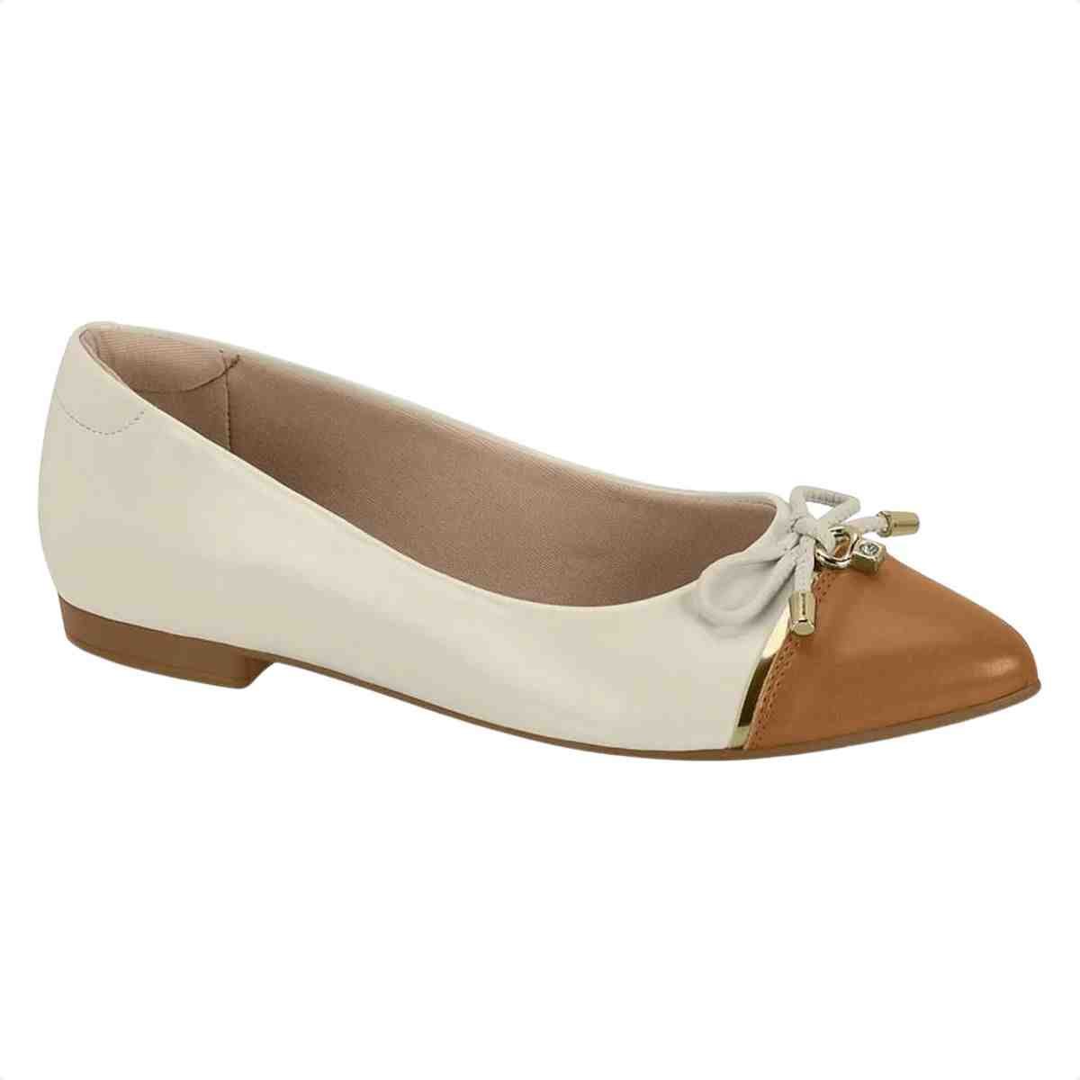 Sapatilha Feminina Bico Fino Beira Rio  Branco Off Camel Branco 4