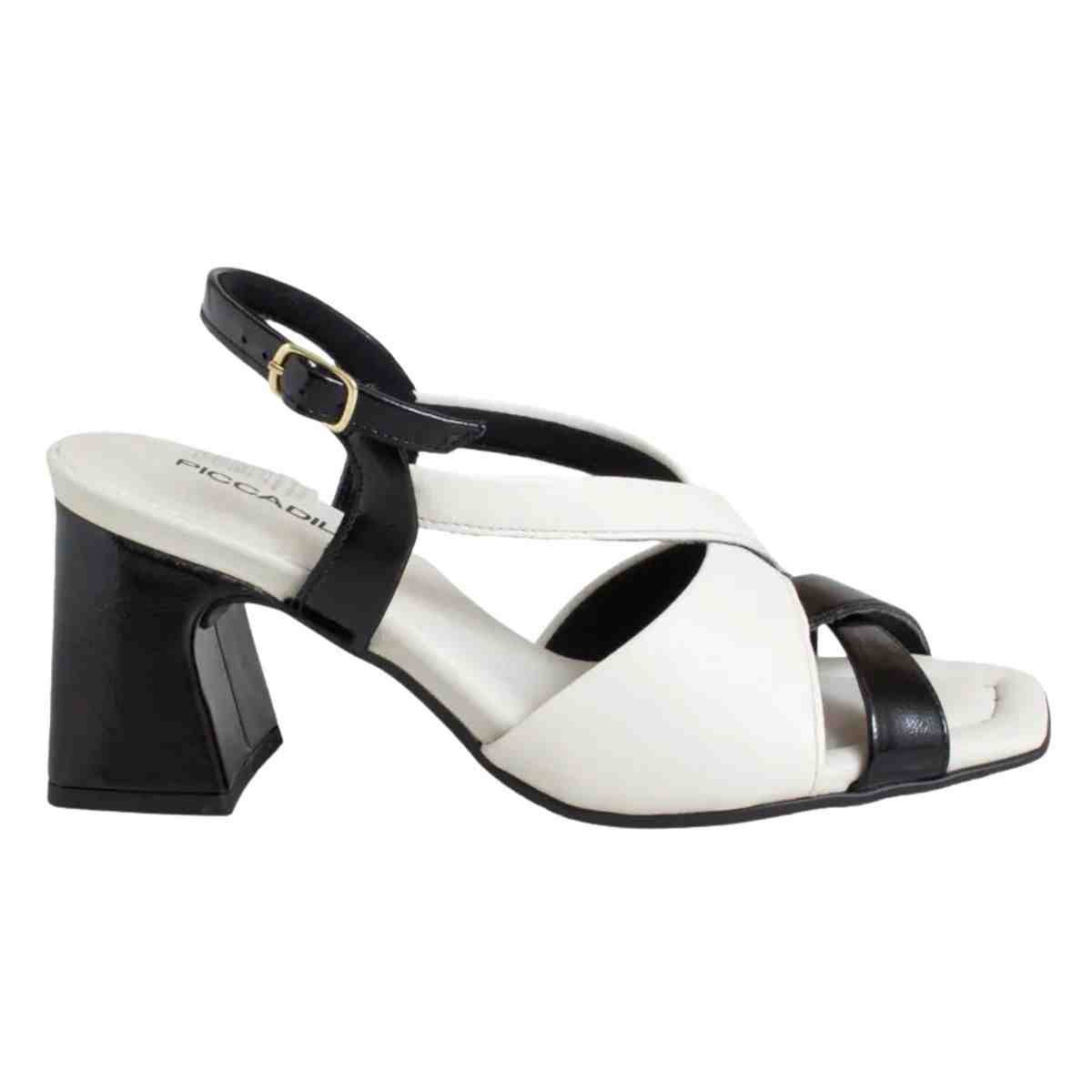 Sandália Feminina Salto Bloco Piccadilly Preto Branco