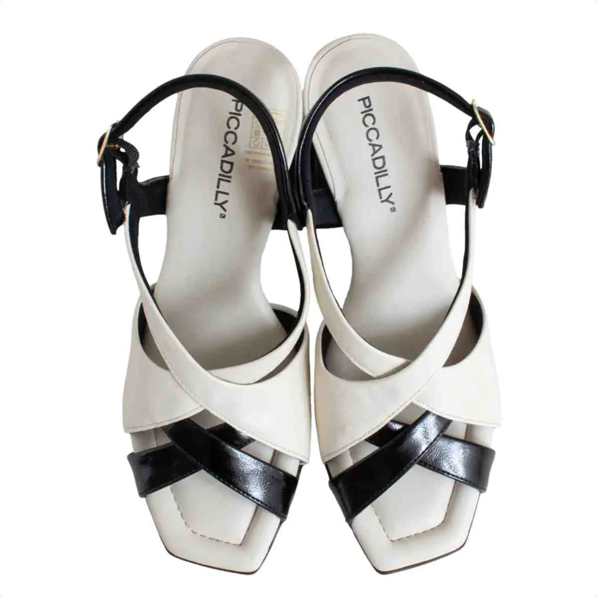 Sandália Feminina Salto Bloco Piccadilly Preto Branco Preto/Branco 2