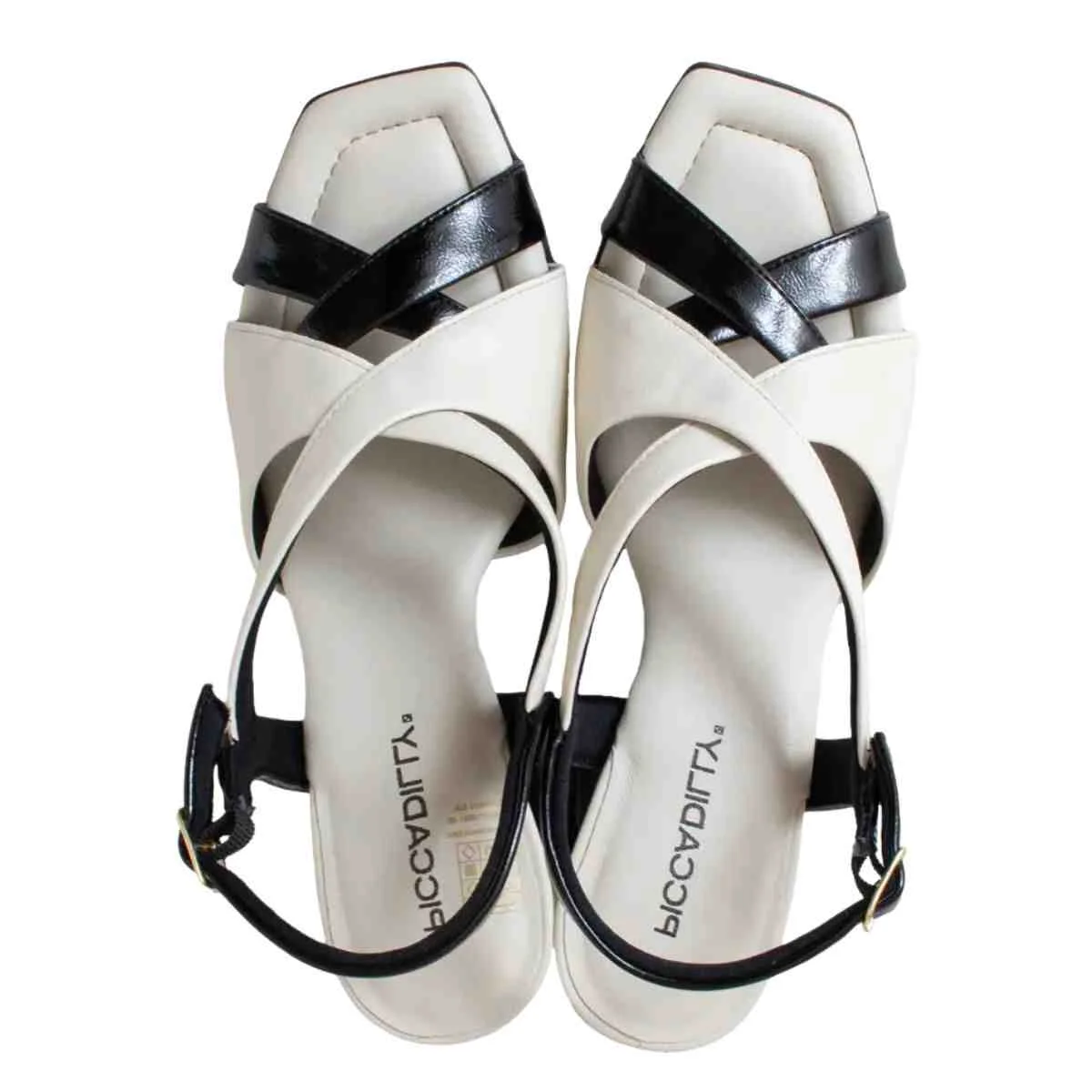 Sandália Feminina Salto Bloco Piccadilly Preto Branco Preto/Branco 5