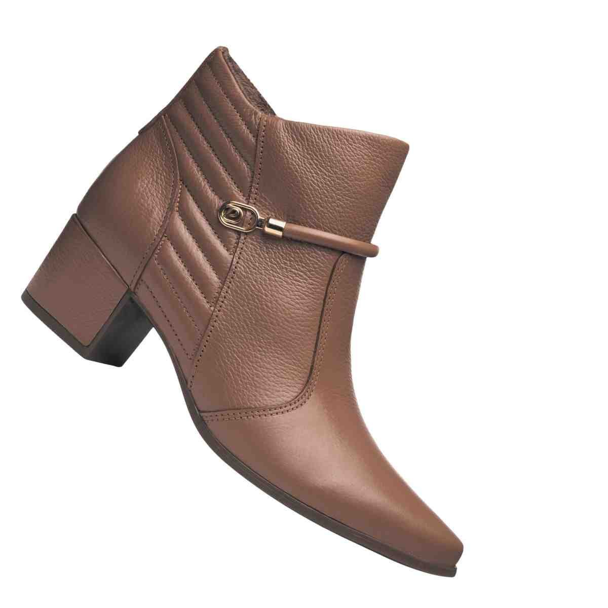 Bota Feminina Botina Cano Baixo Pegada Marrom Marrom 7