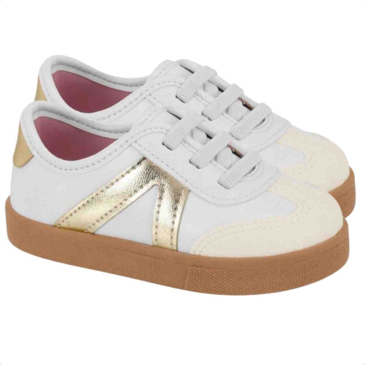 Tênis Casual Molekinha Branco Off Dourado Branco 2