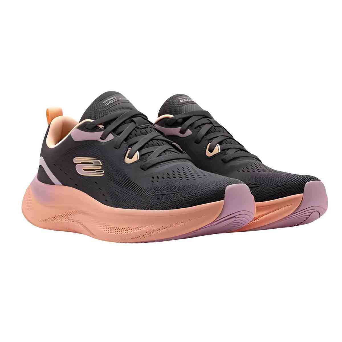 Tênis Corrida Feminino Skechers Skech Cloud Roxo E Laranja Preto 2